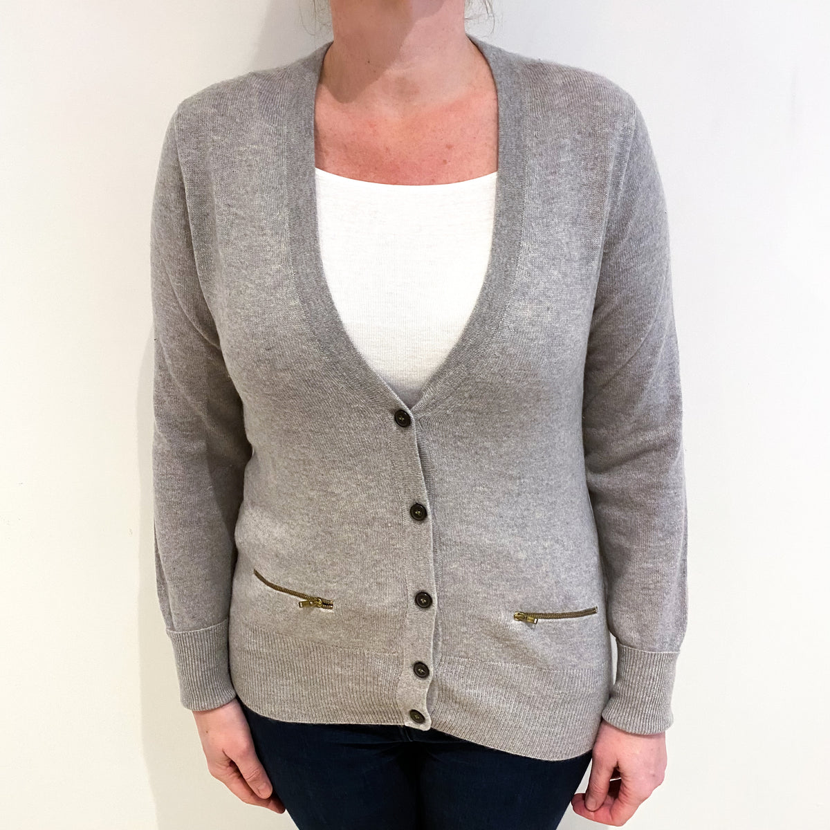 Smoke Grey Cashmere V Neck Cardigan Large