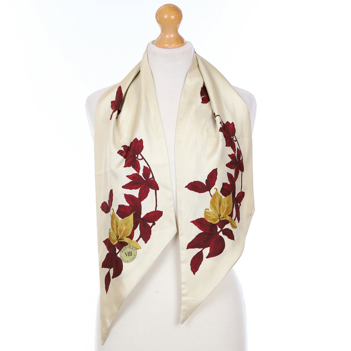Mantero Red Floral Pussy Bow Silk Scarf