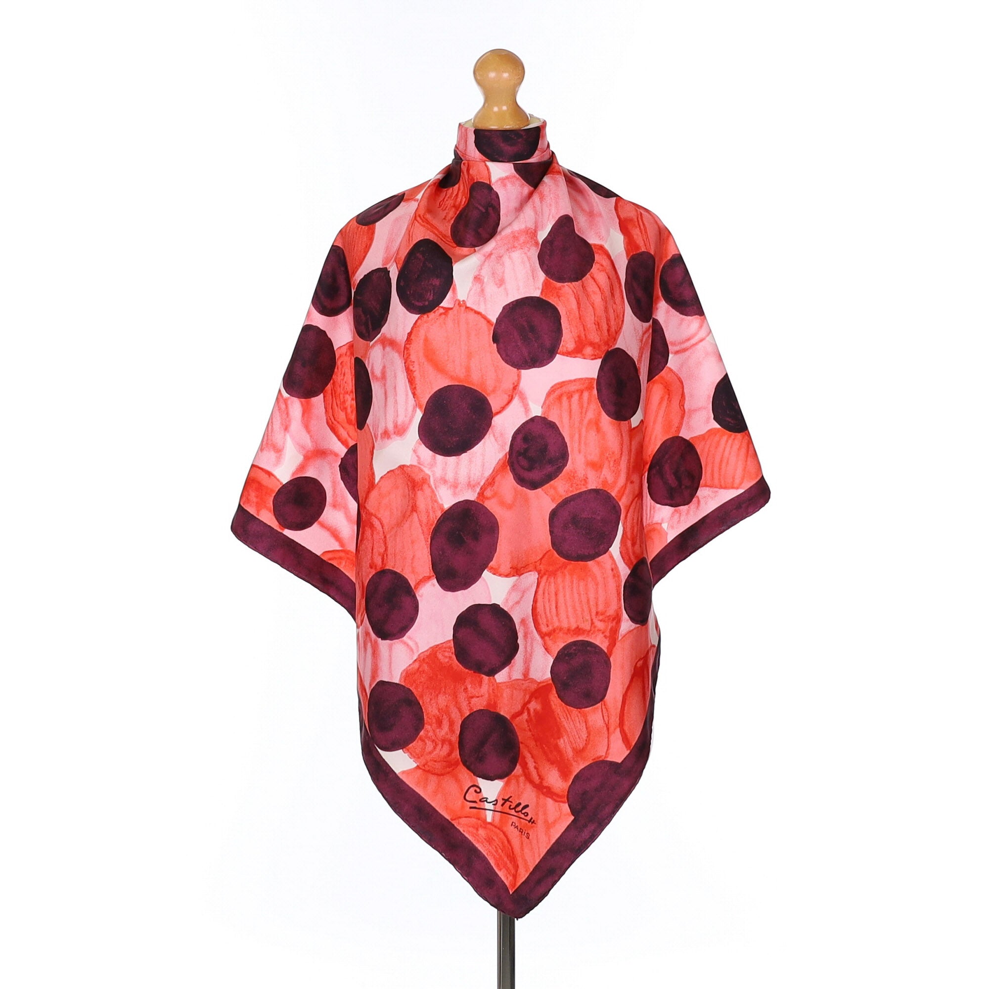 Castillo Red Abstract Floral Vintage Silk Scarf