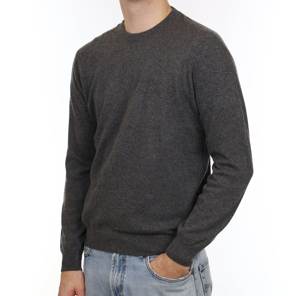 Men's Italian Slate Grey Cashmere Crew Neck Jumper Medium