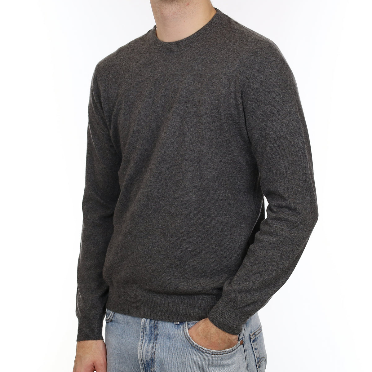 Men's Italian Slate Grey Cashmere Crew Neck Jumper Medium