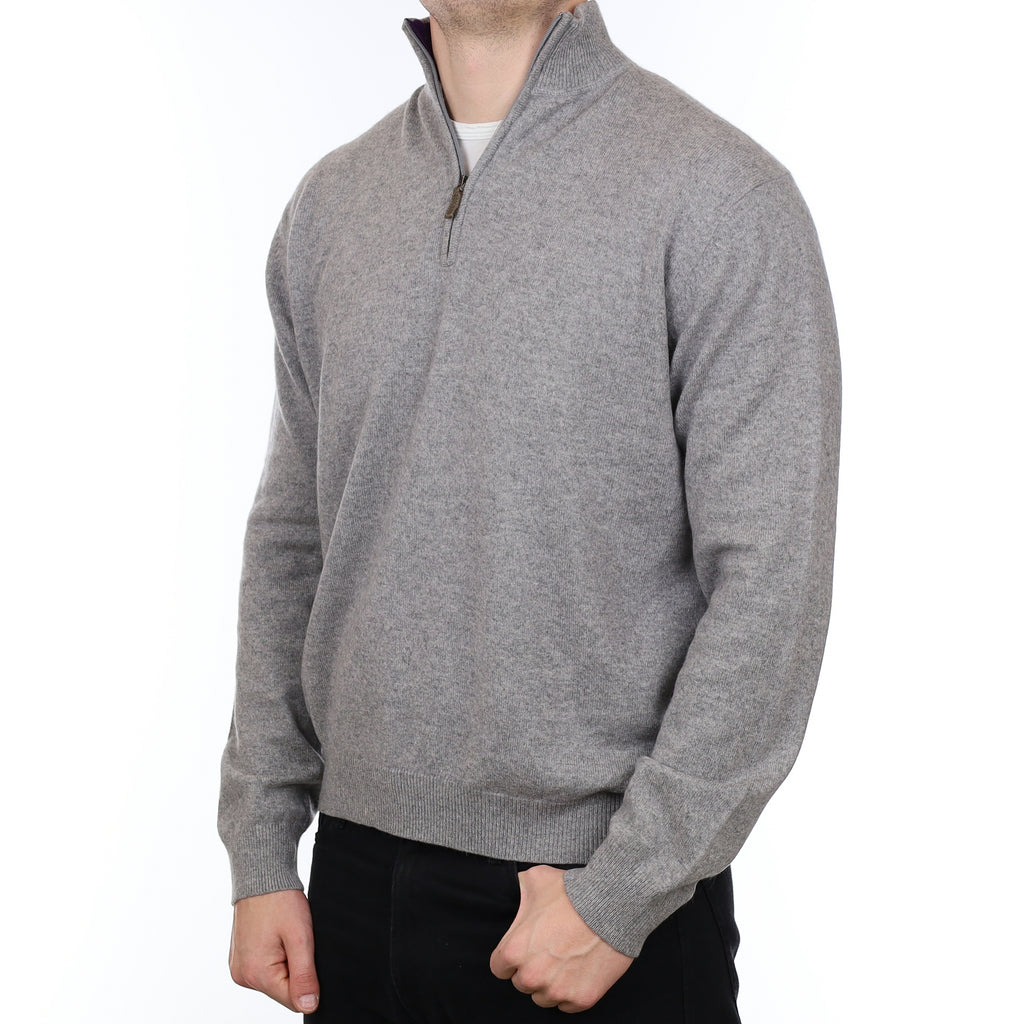 Men’s Ash Grey Cashmere 1/4 Zip Jumper XXL