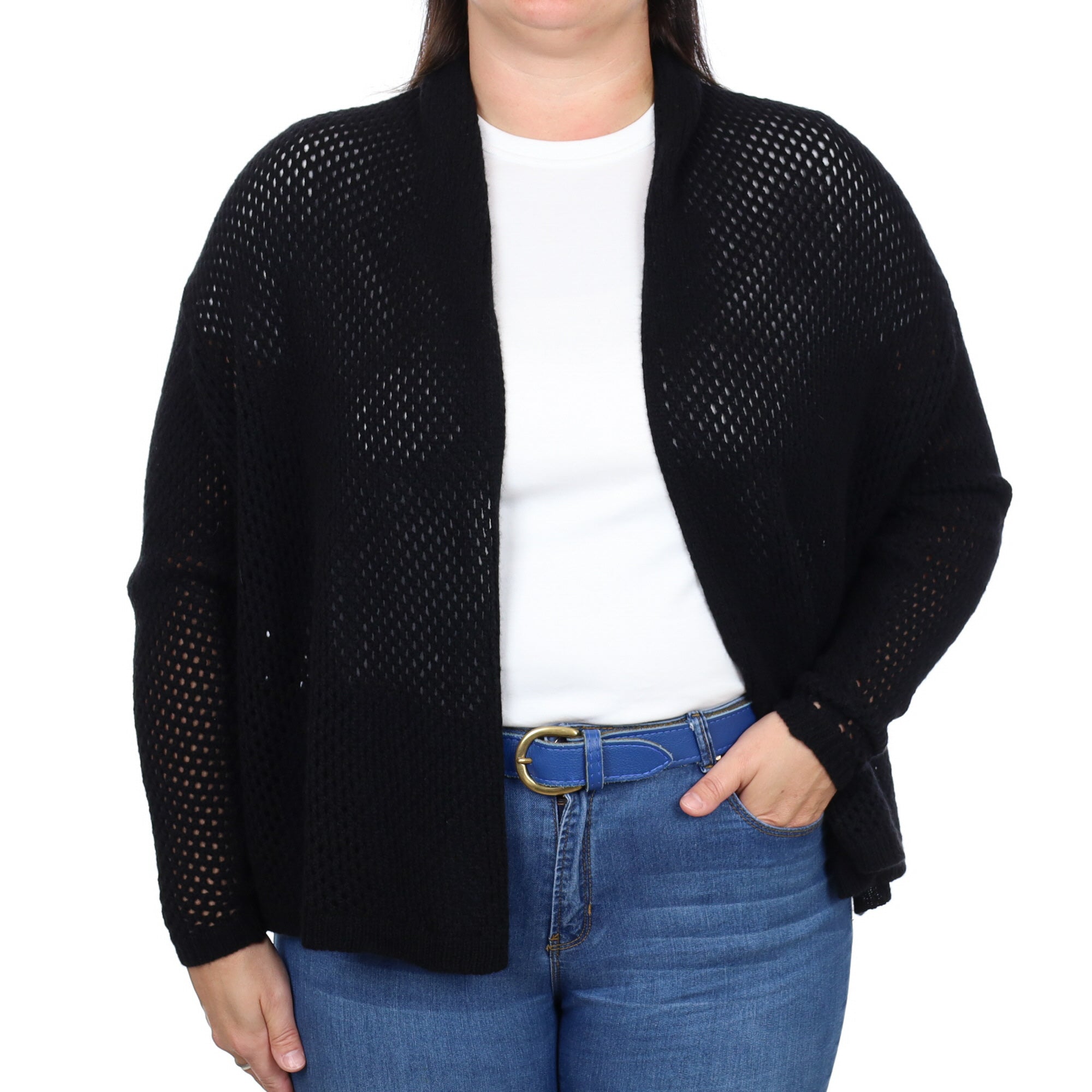 Brand New Scottish Black Cashmere Lace Knit Shawl Cardigan Large