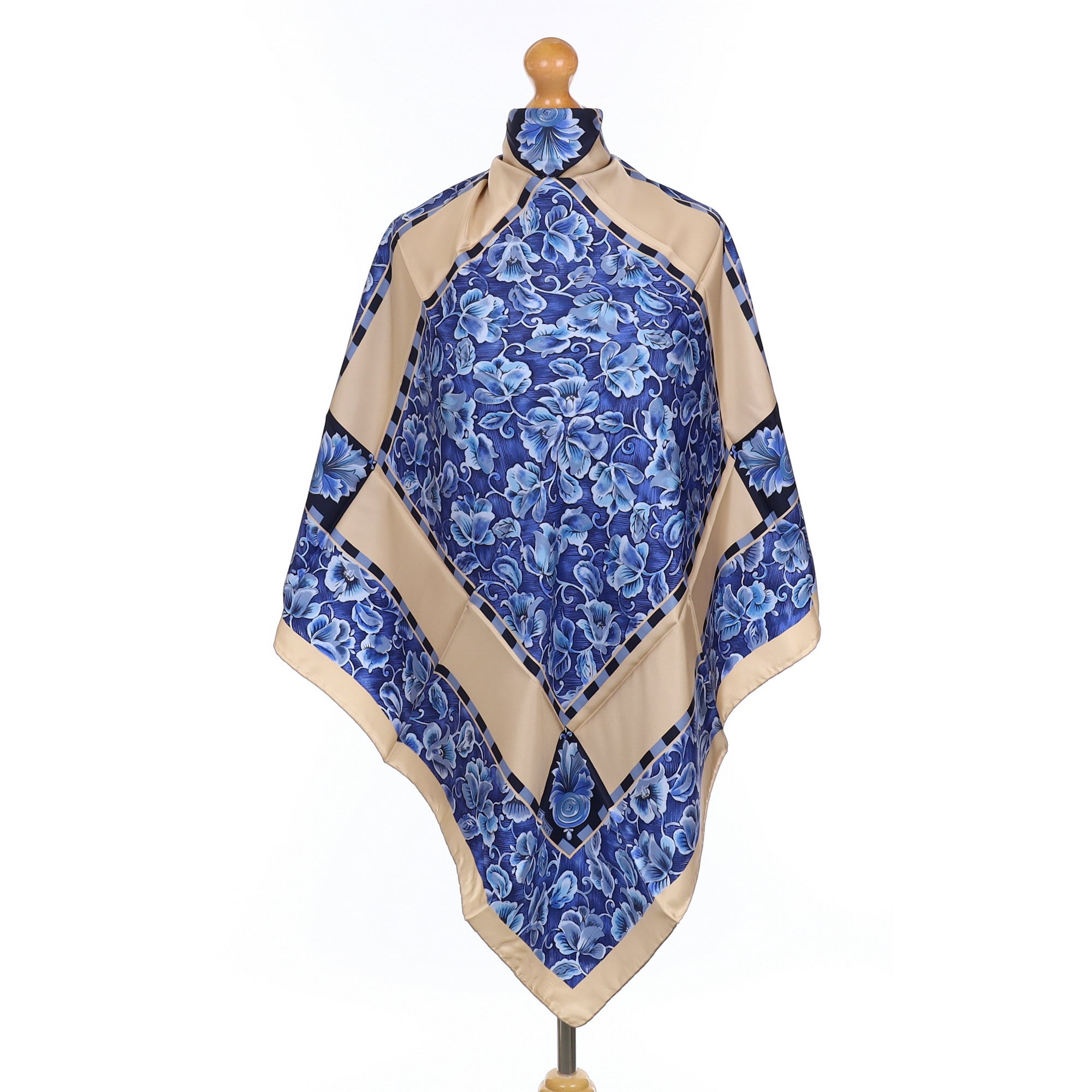 Brand New Boxed 1980’s Givenchy Blue and Beige Vintage Silk Scarf