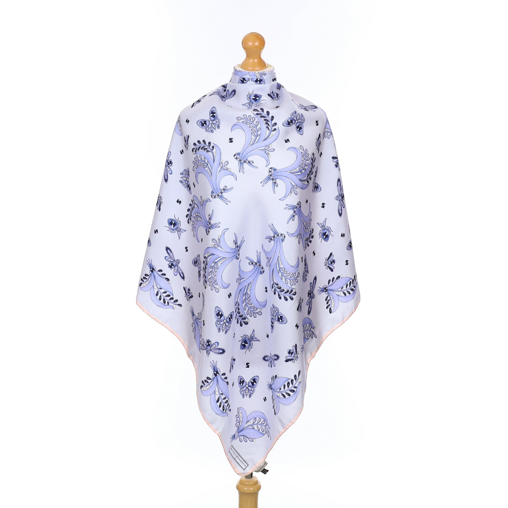 Brand New Aspinal Blue Butterfly Silk Scarf