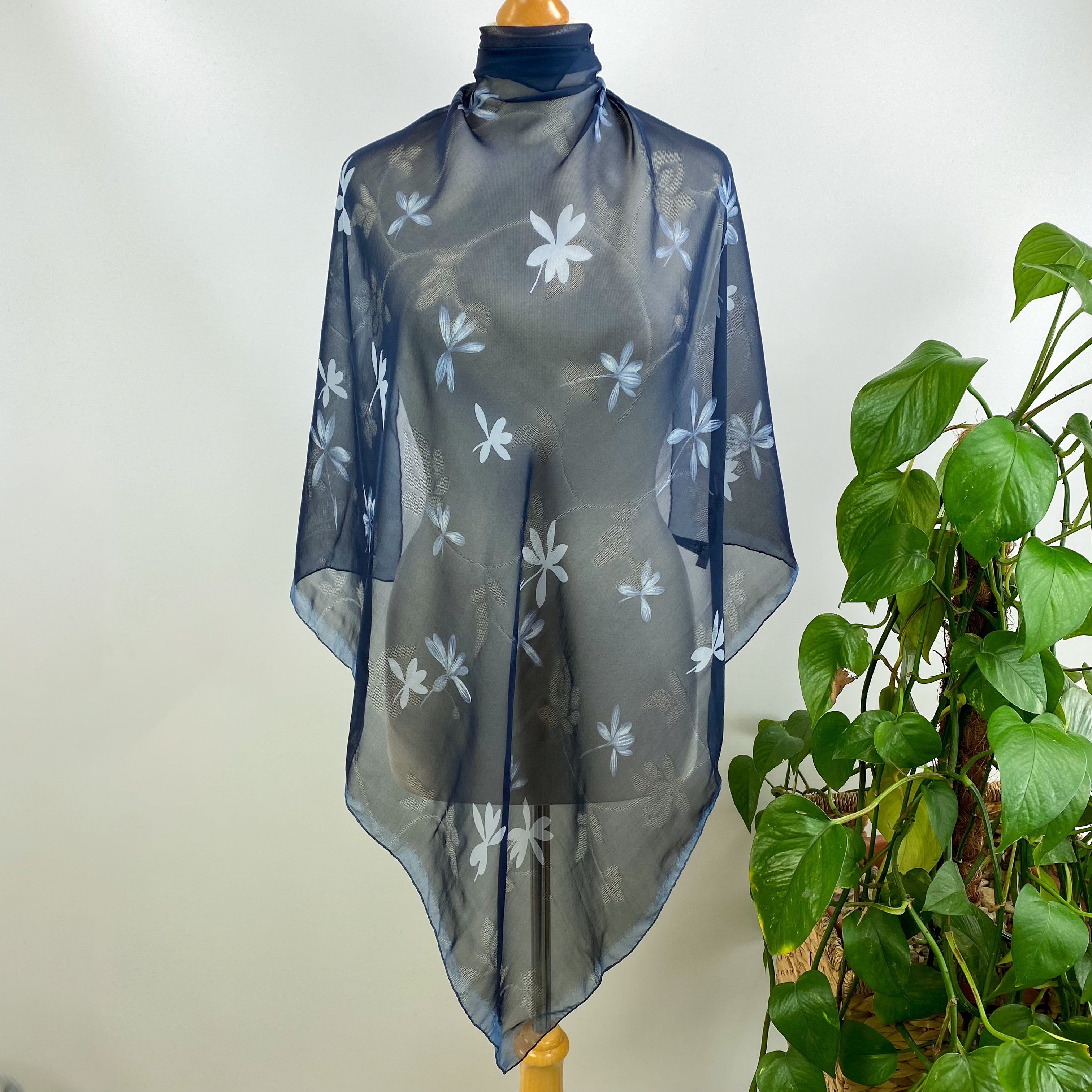 Georgio Armani Navy Floral Silk Scarf