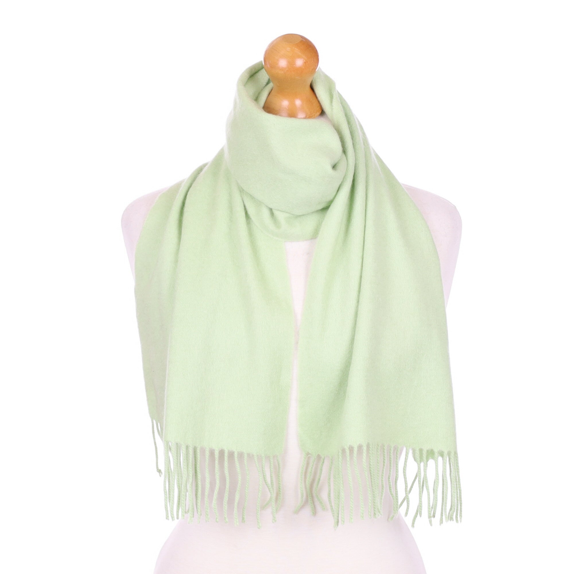 Soft Lime Green Fringed Cashmere Woven Scarf