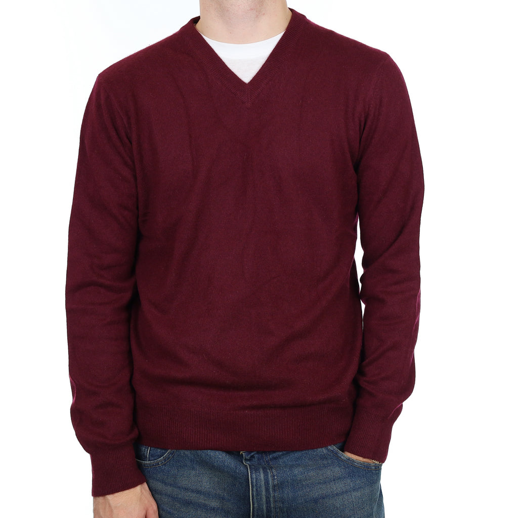 Men’s Mulberry Purple Cashmere V Neck Jumper Large