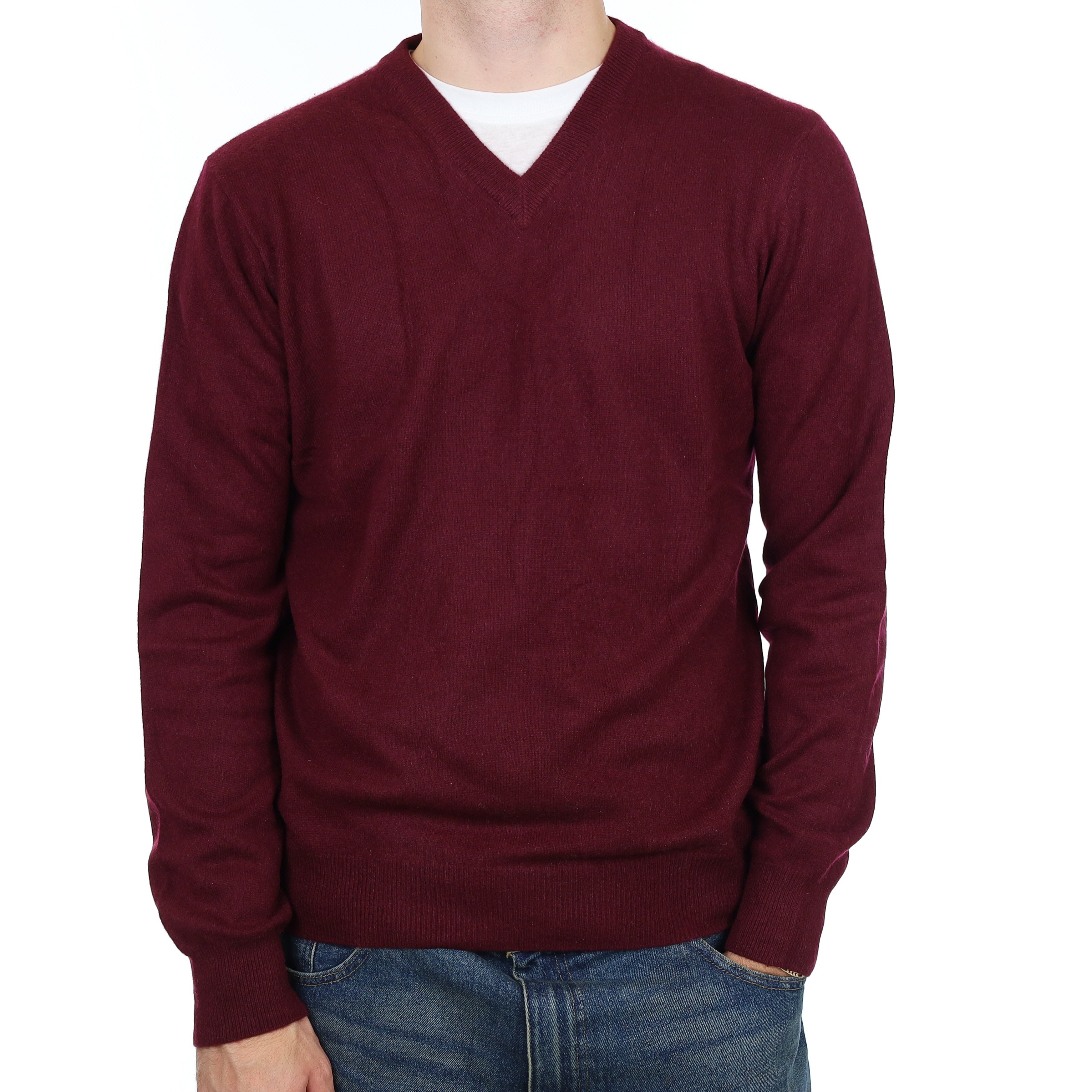 Men’s Mulberry Purple Cashmere V Neck Jumper Large