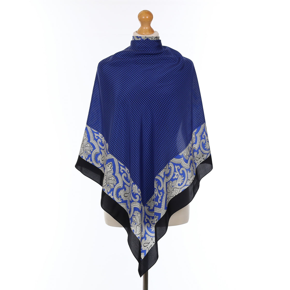 Echo Blue Houndstooth Patterned Silk Scarf