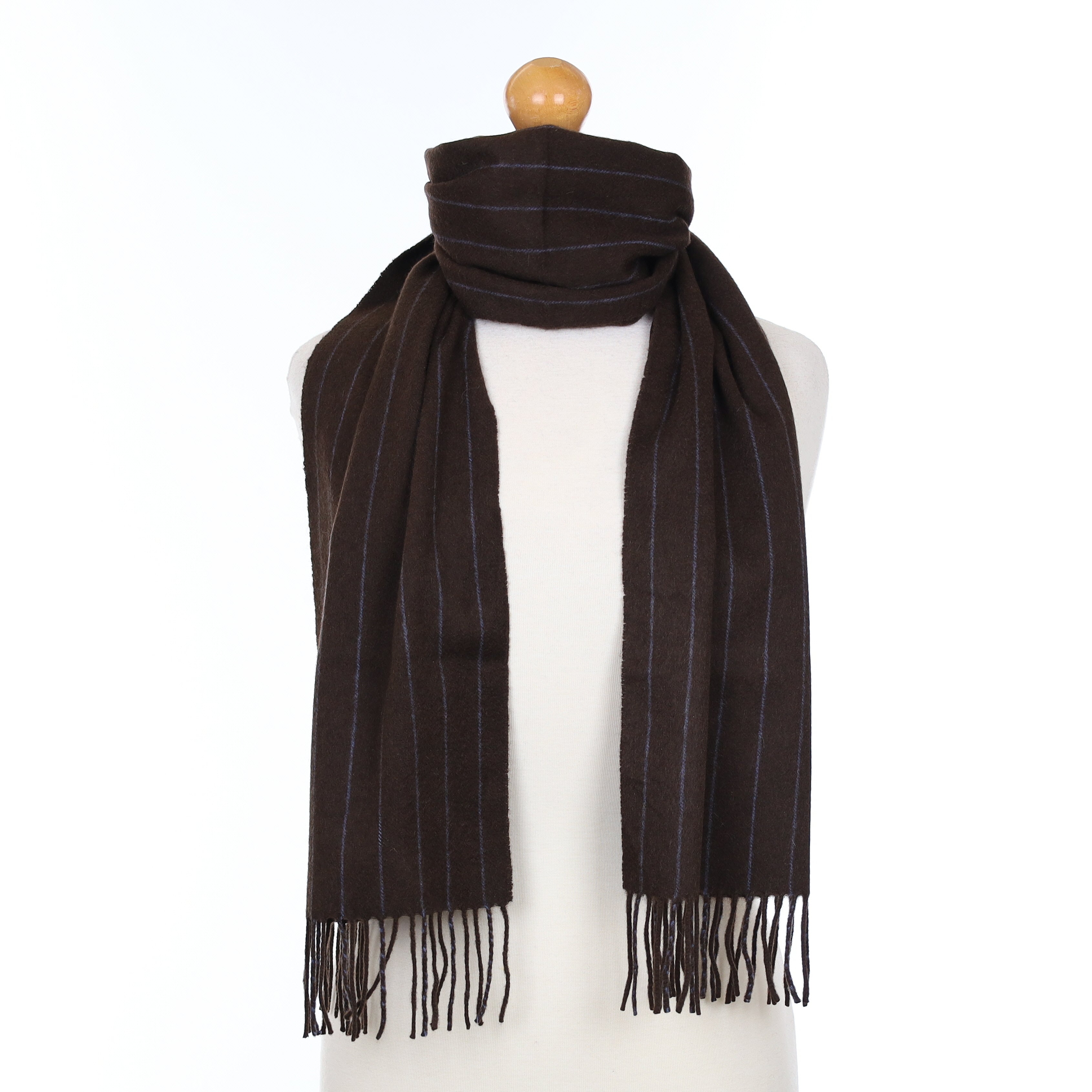 Bitter Chocolate Brown And Lavender Stripe Cashmere Woven Scarf
