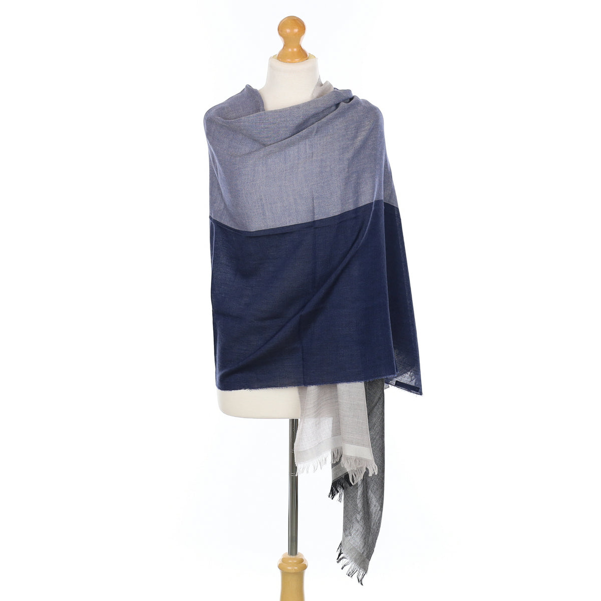 Scottish Begg & Co Denim and Grey Fine Woven Cashmere Blend Wrap