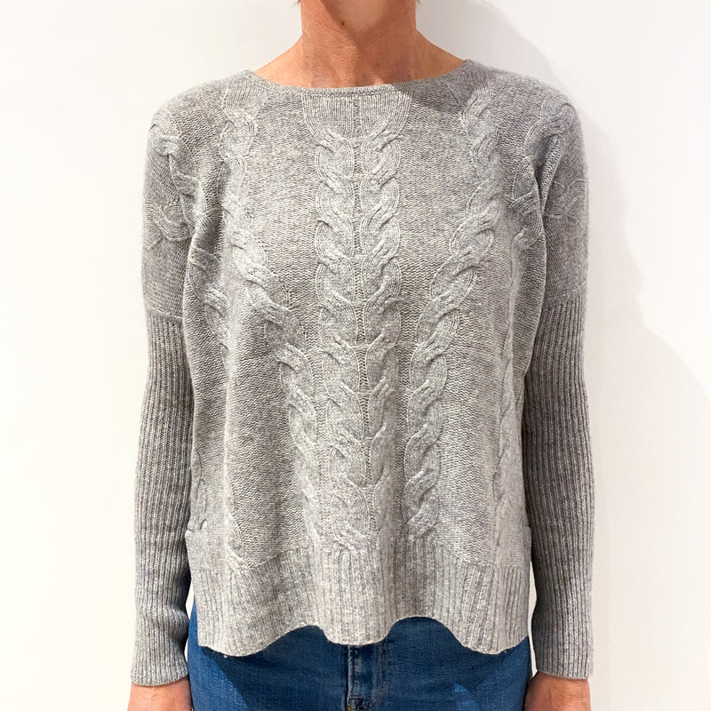 Smoke Grey Cable Cashmere Slouchy Crew Neck Jumper Small