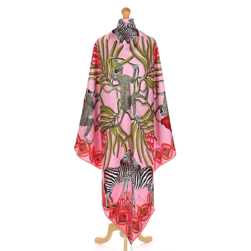 Brand New Bellezza Two Tone Pink Zebra Safari Double Faced Silk Scarf Extra Large