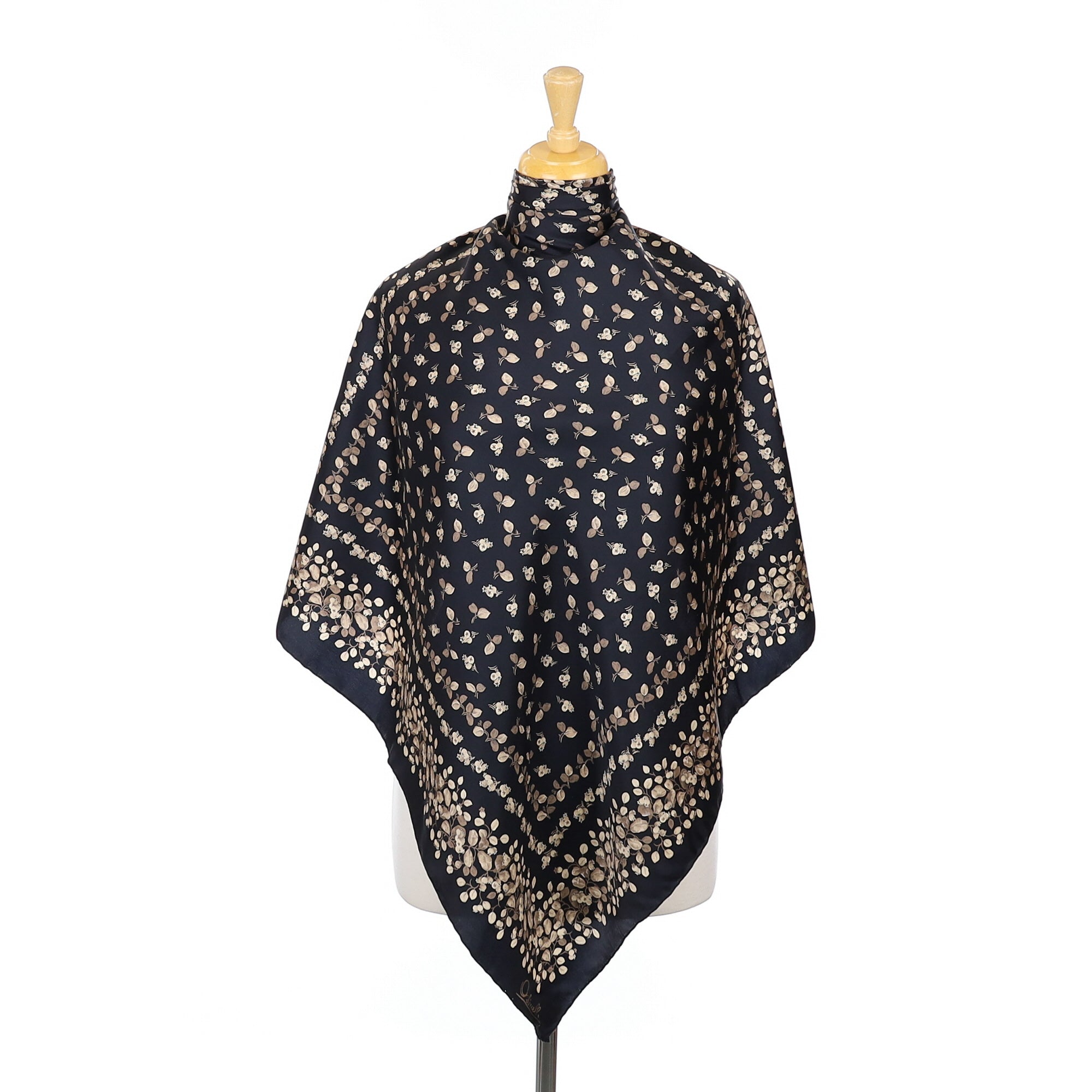 Ostinelli Black Leaf Design Silk Scarf