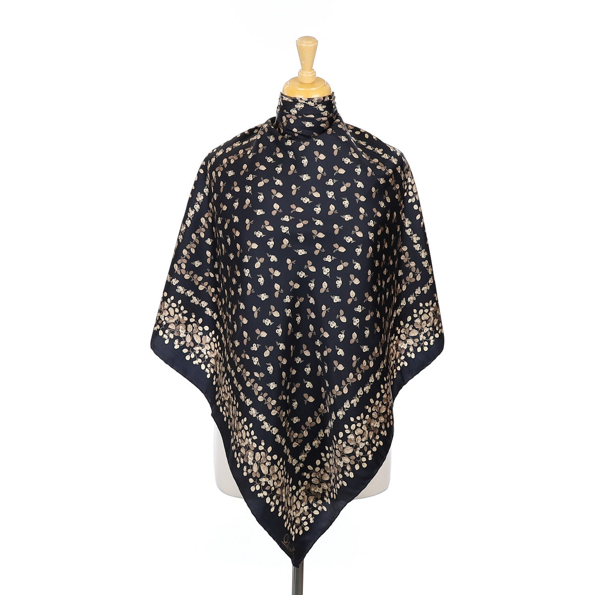 Ostinelli Black Leaf Design Silk Scarf