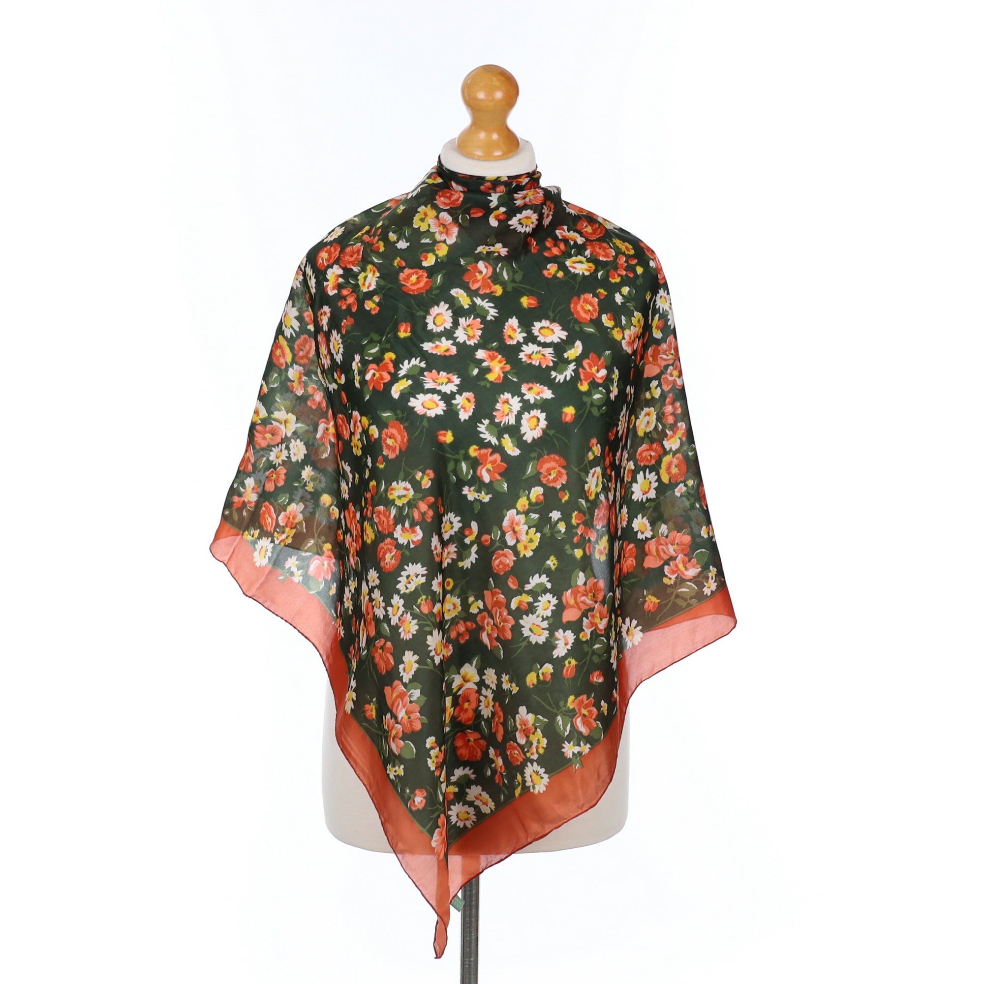 Orange Floral Silk Scarf