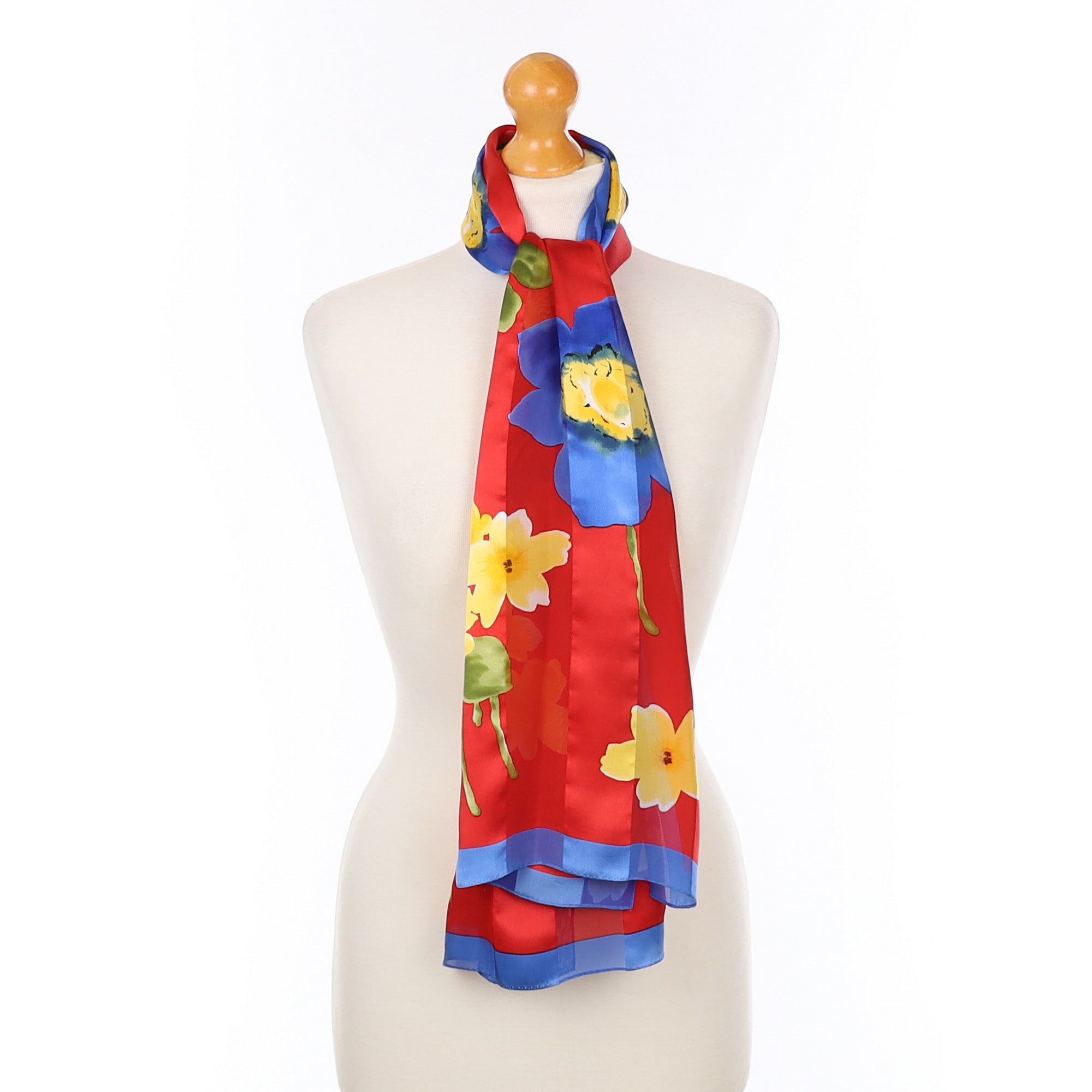 Red, Yellow and Blue Floral Silk Scarf