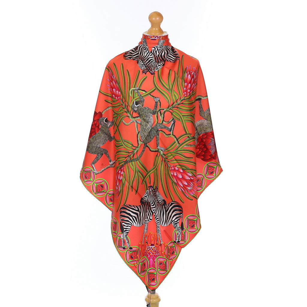 Brand New Bellezza Pink & Orange Zebra Safari Double Faced Silk Scarf