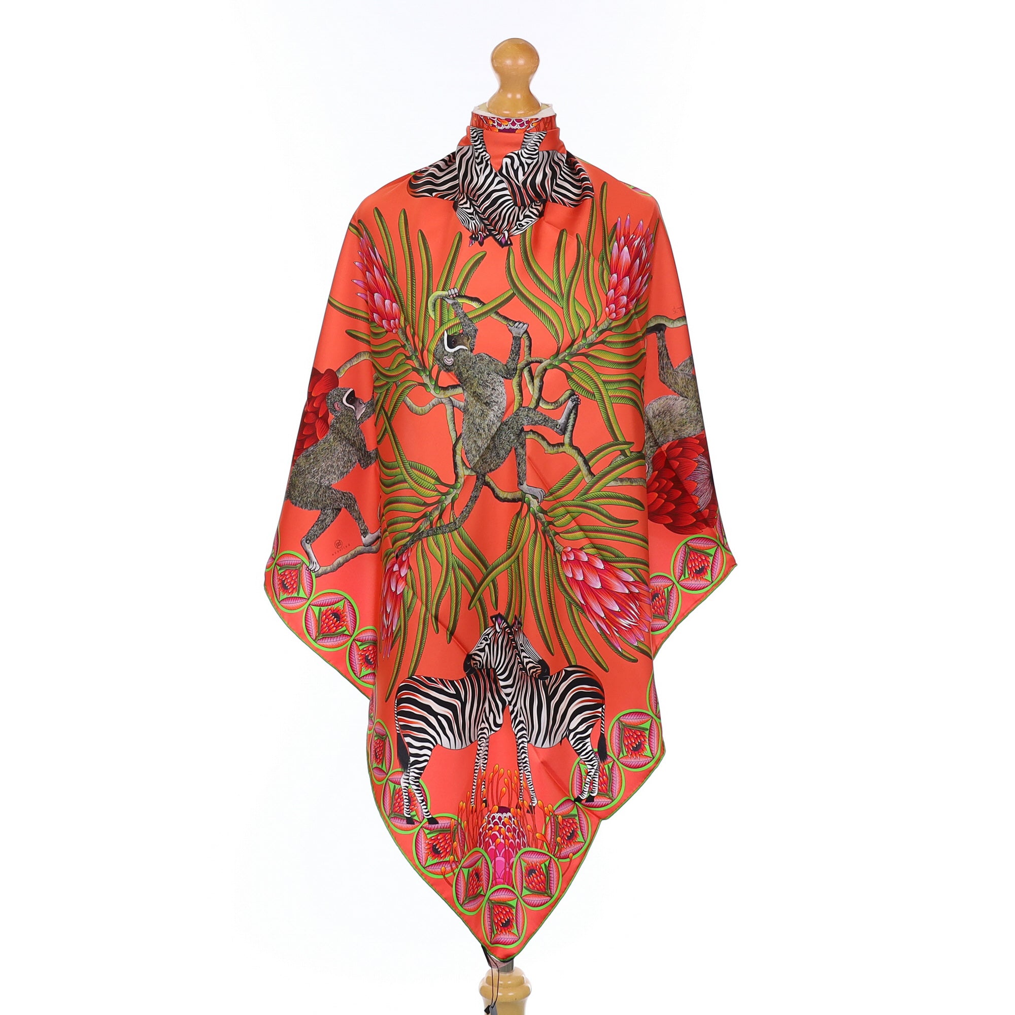 Brand New Bellezza Pink & Orange Zebra Safari Double Faced Silk Scarf