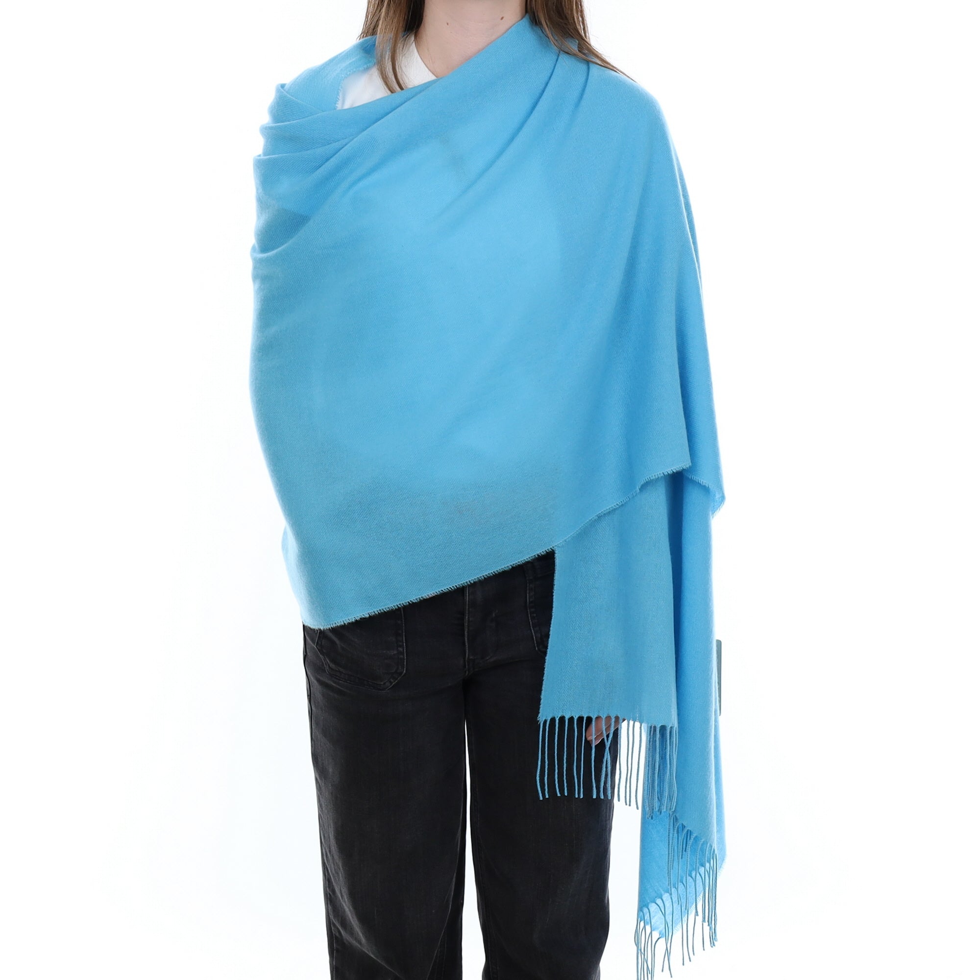 Brand New British Aqua Blue Luxury Woven Cashmere Pashmina