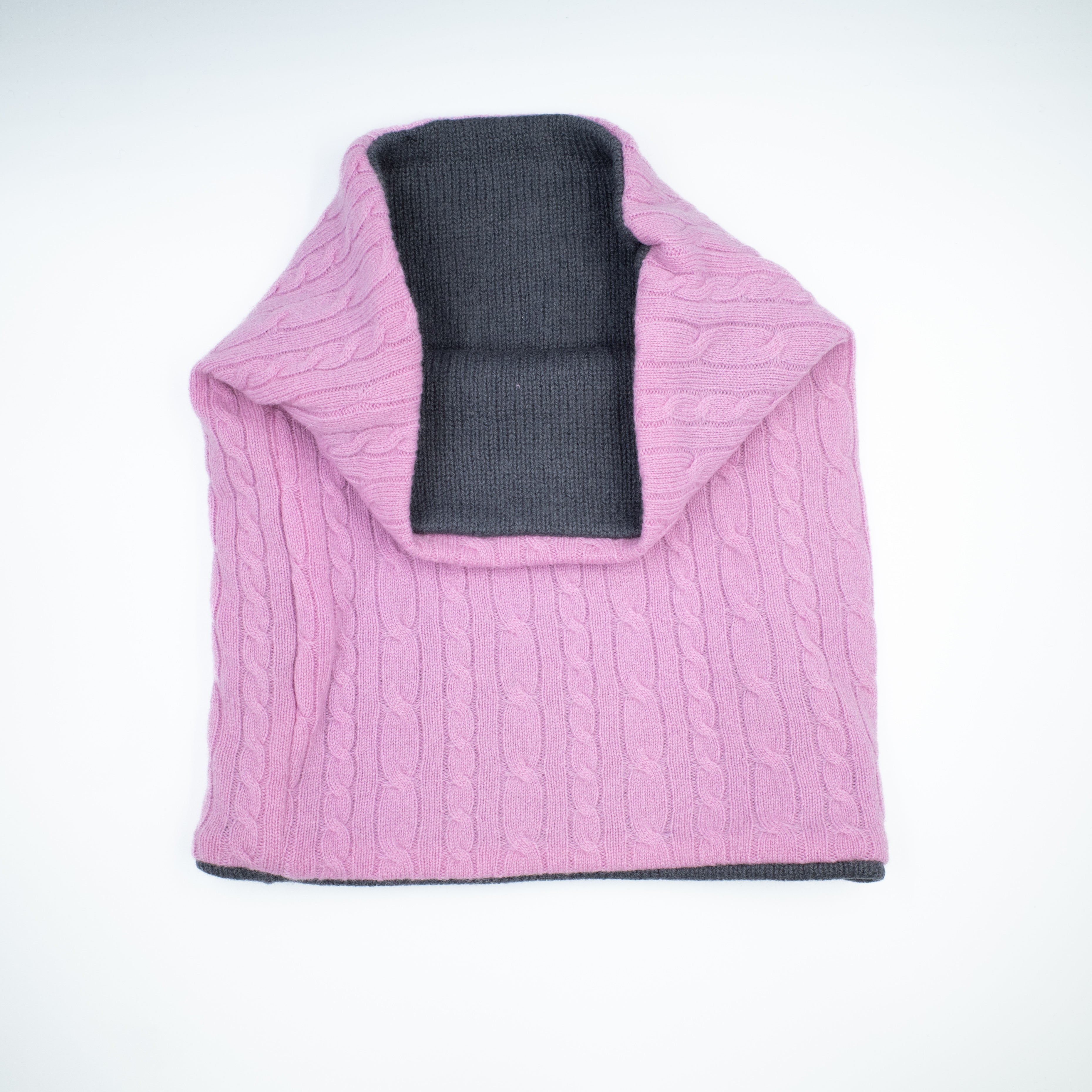 Pink Cable and Slate Grey Luxury Double Layered Snood