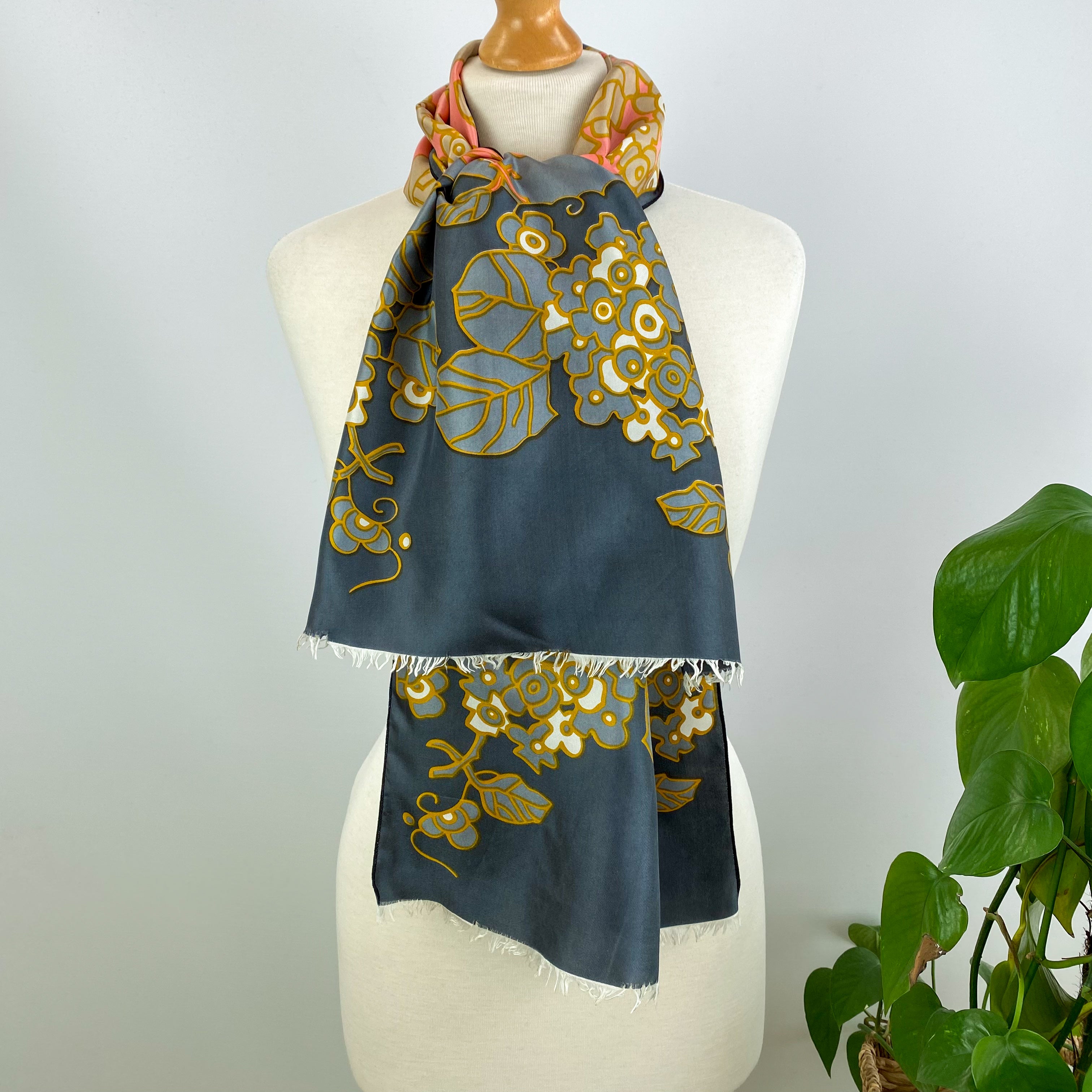 French Floral Long Vintage Silk Scarf