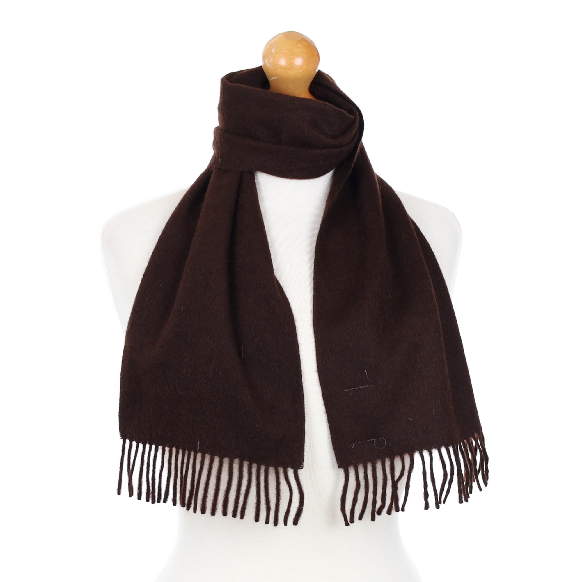 Dark Chocolate Brown Cashmere Fringed Woven Scarf