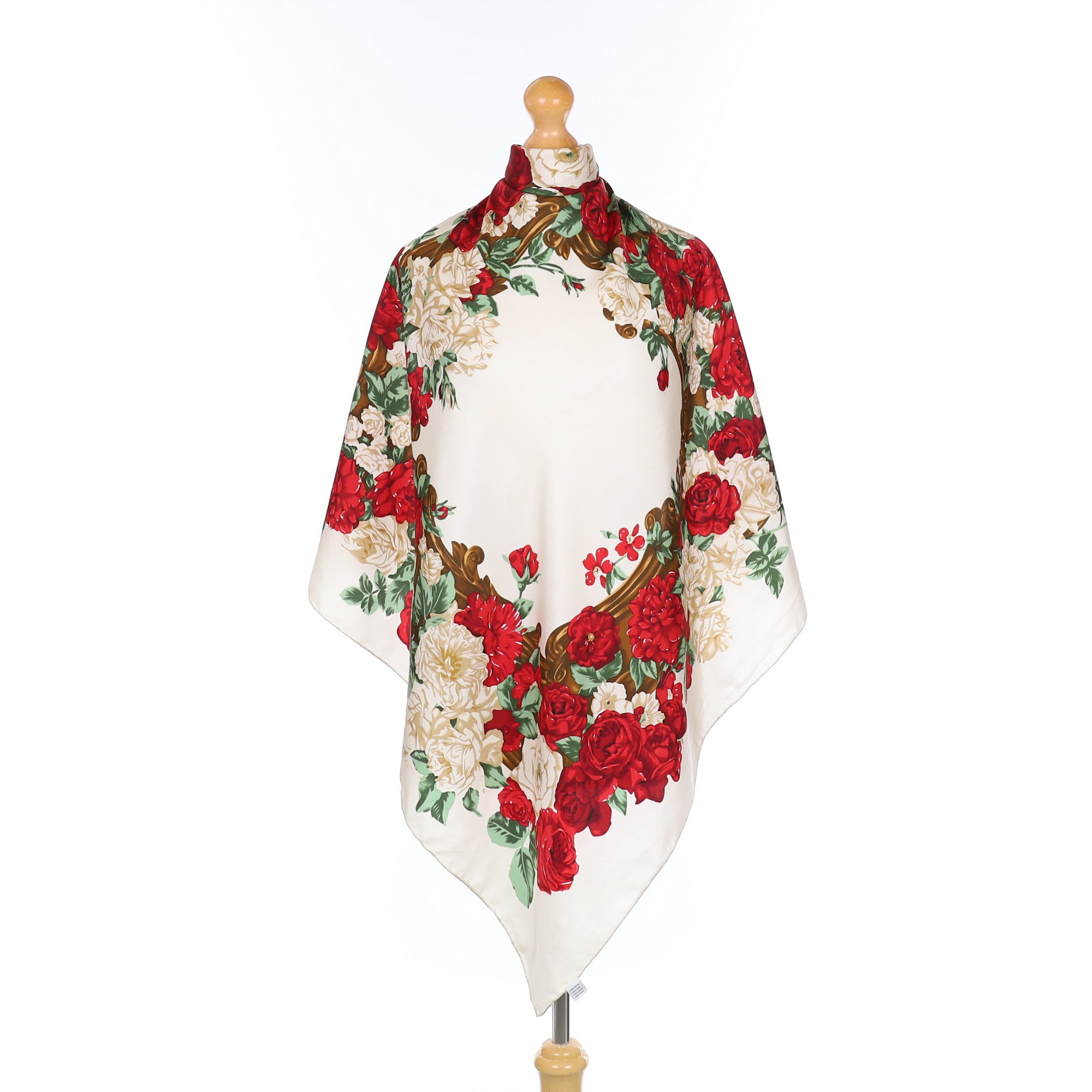 Red And Cream Floral Vintage Silk Scarf