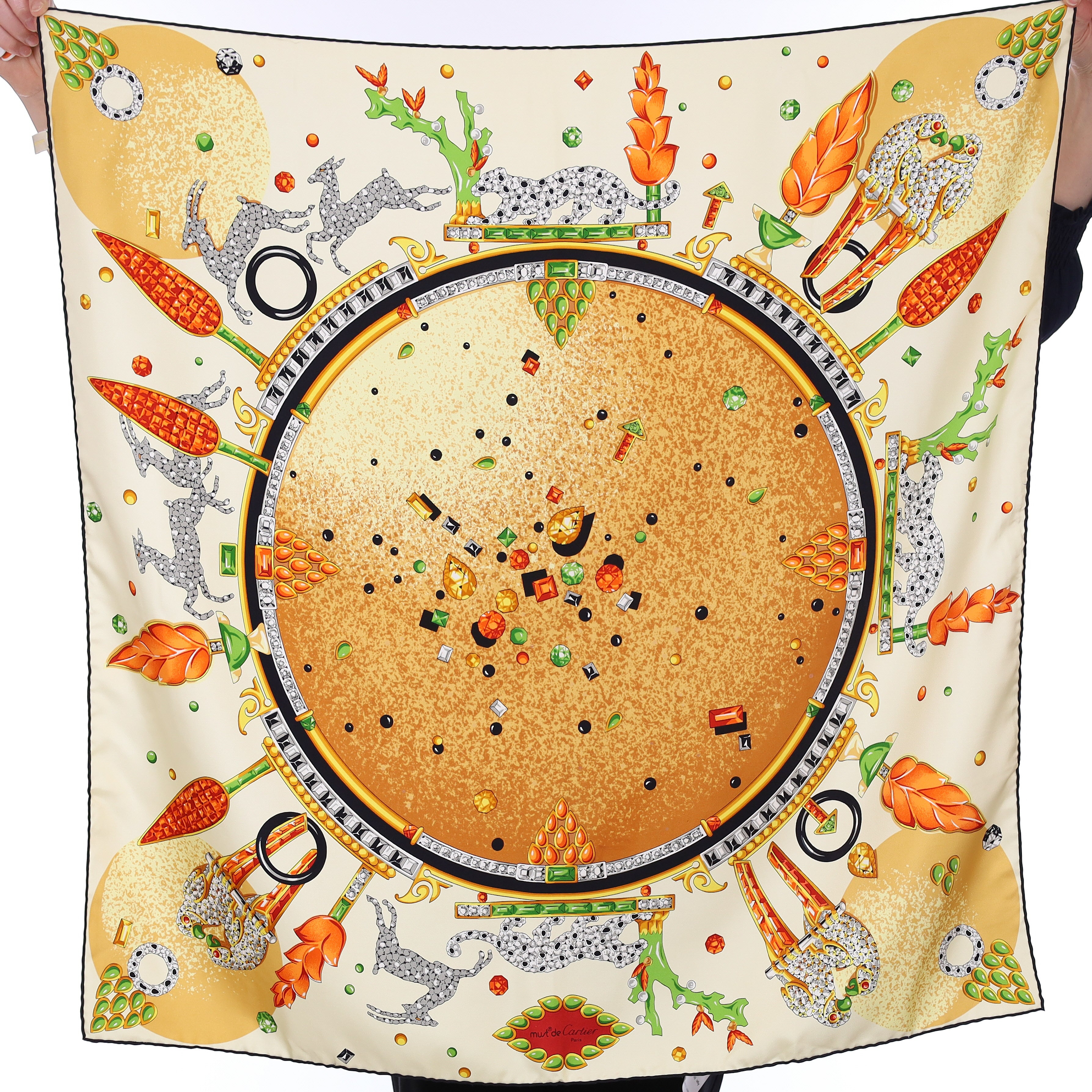 Brand New Must de Cartier Jewelled Animals Silk Scarf