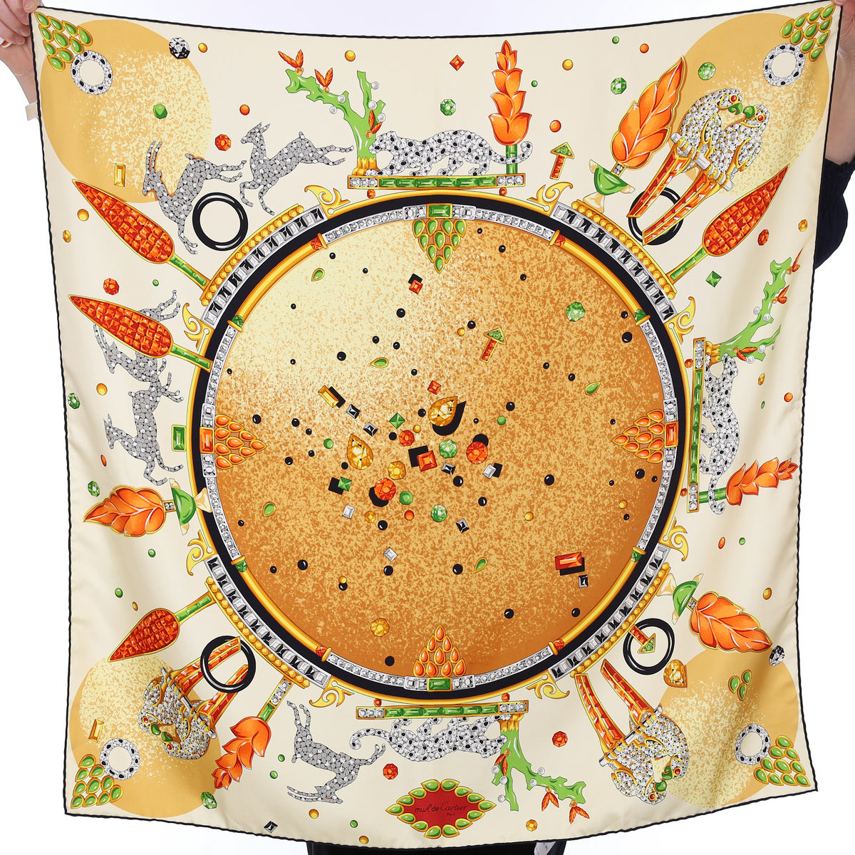 Brand New Must de Cartier Jewelled Animals Silk Scarf