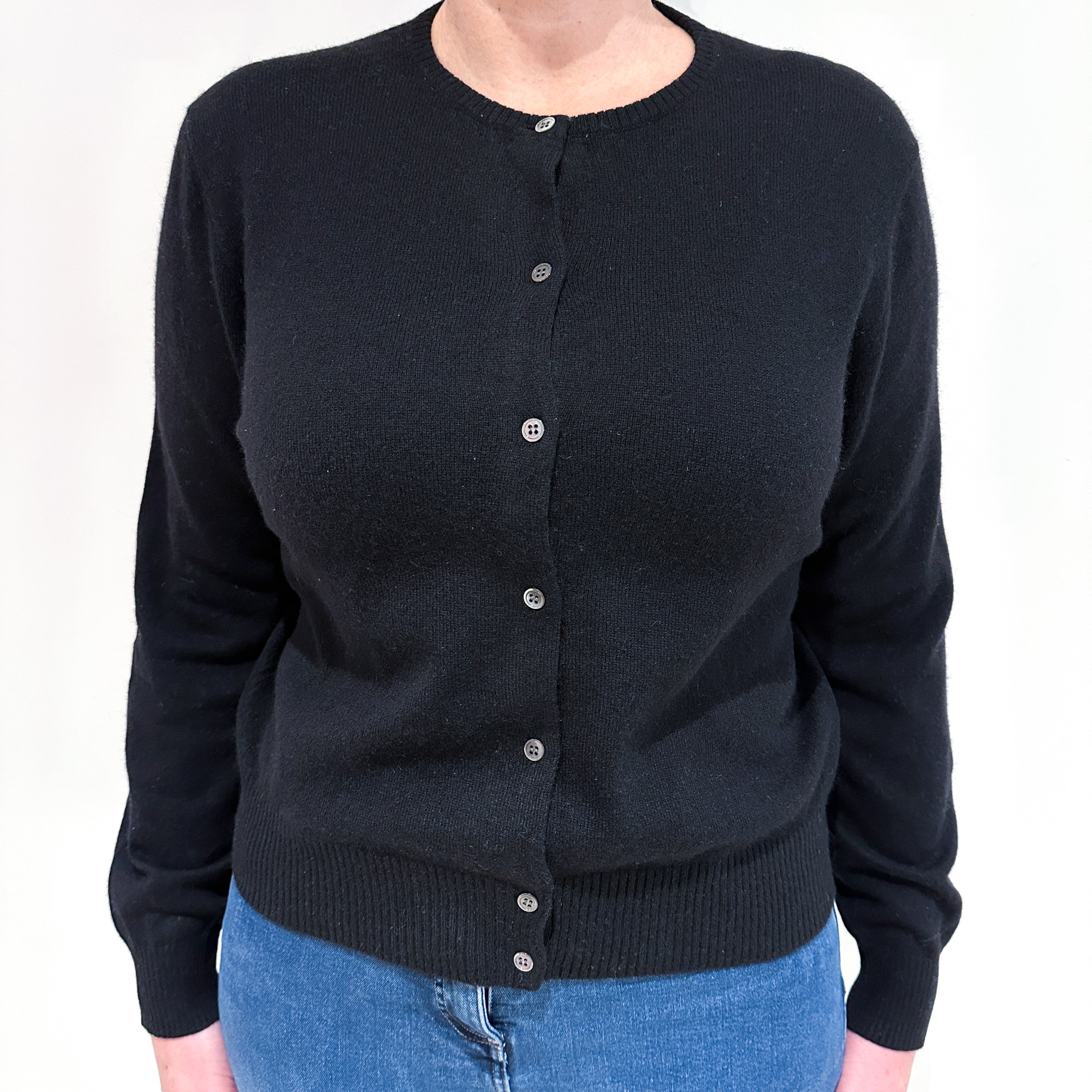 Black Cashmere Crew Neck Cardigan Large