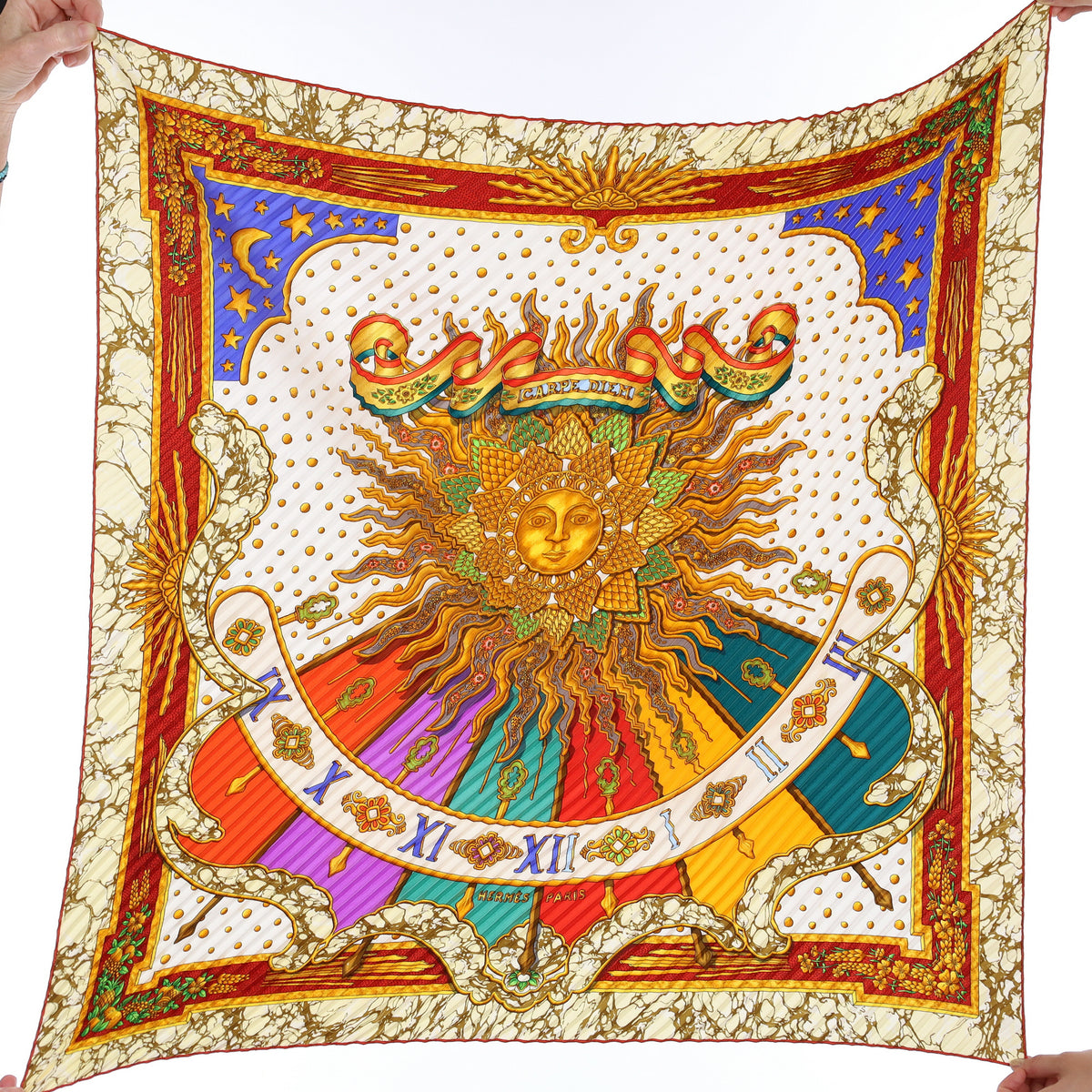 Brand New Boxed Hermès Carpe Diem Plisse Silk Scarf