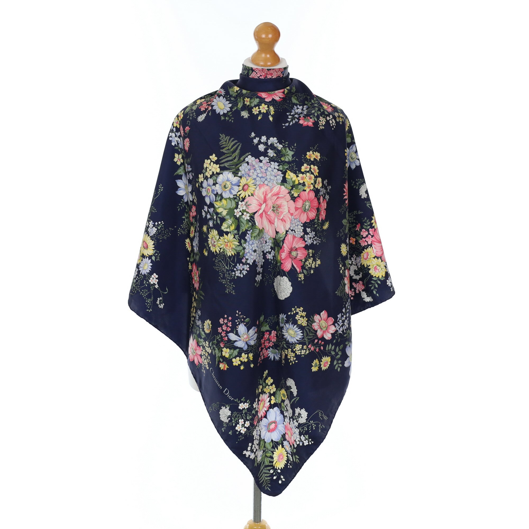 Christian Dior Navy Floral Silk Scarf