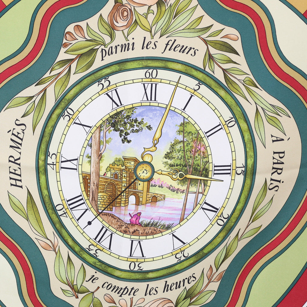 Hermés Parmi Les Fleurs Je compte Les Heures Silk Scarf