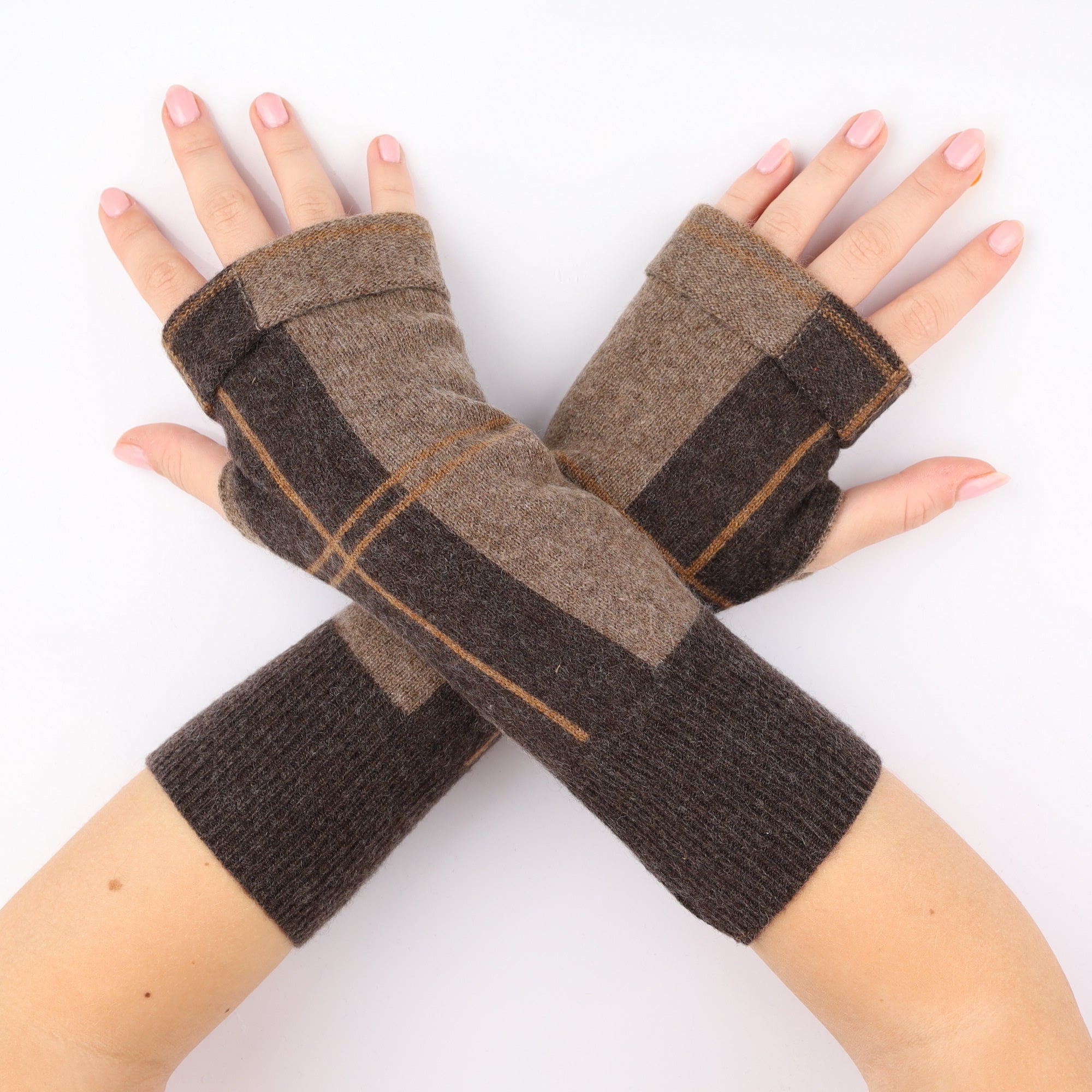 Mixed Brown Patterned Fingerless Gloves