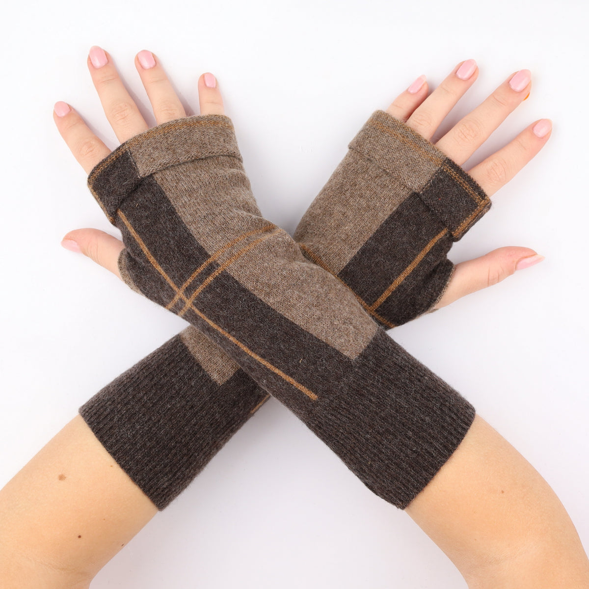 Mixed Brown Patterned Fingerless Gloves