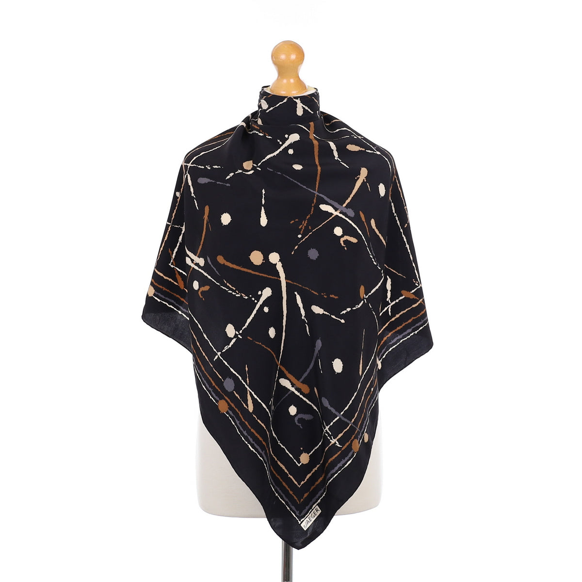 Jaeger Black Abstract Vintage Silk Scarf