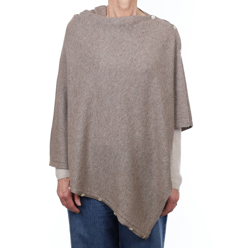 Taupe Brown Cashmere Buttoned Poncho One Size