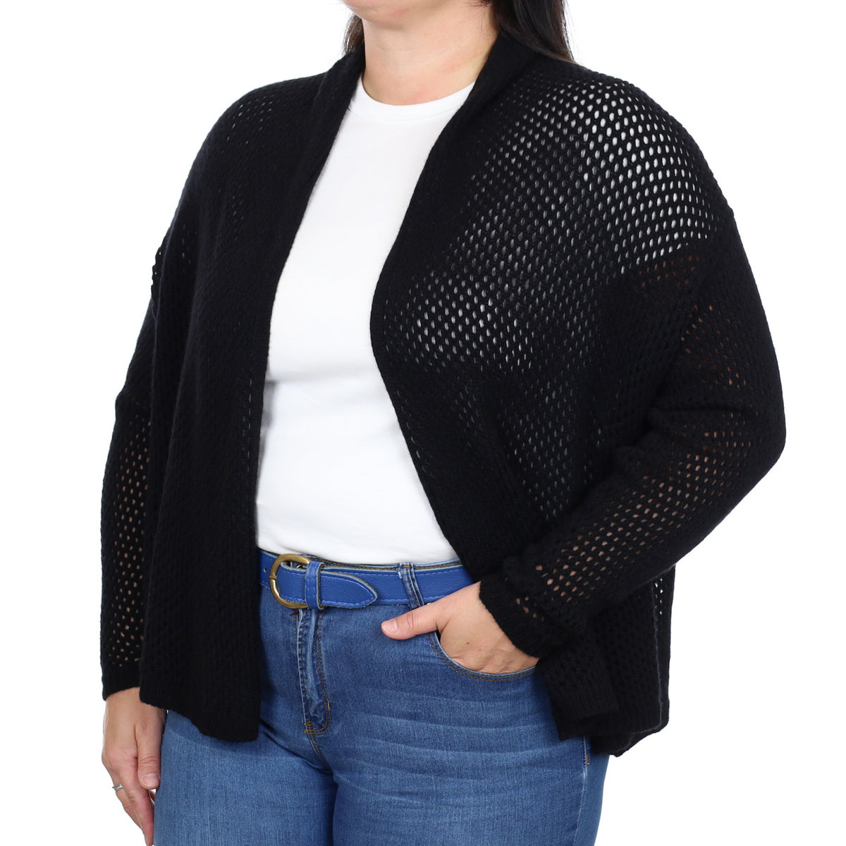 Brand New Scottish Black Cashmere Lace Knit Shawl Cardigan Large