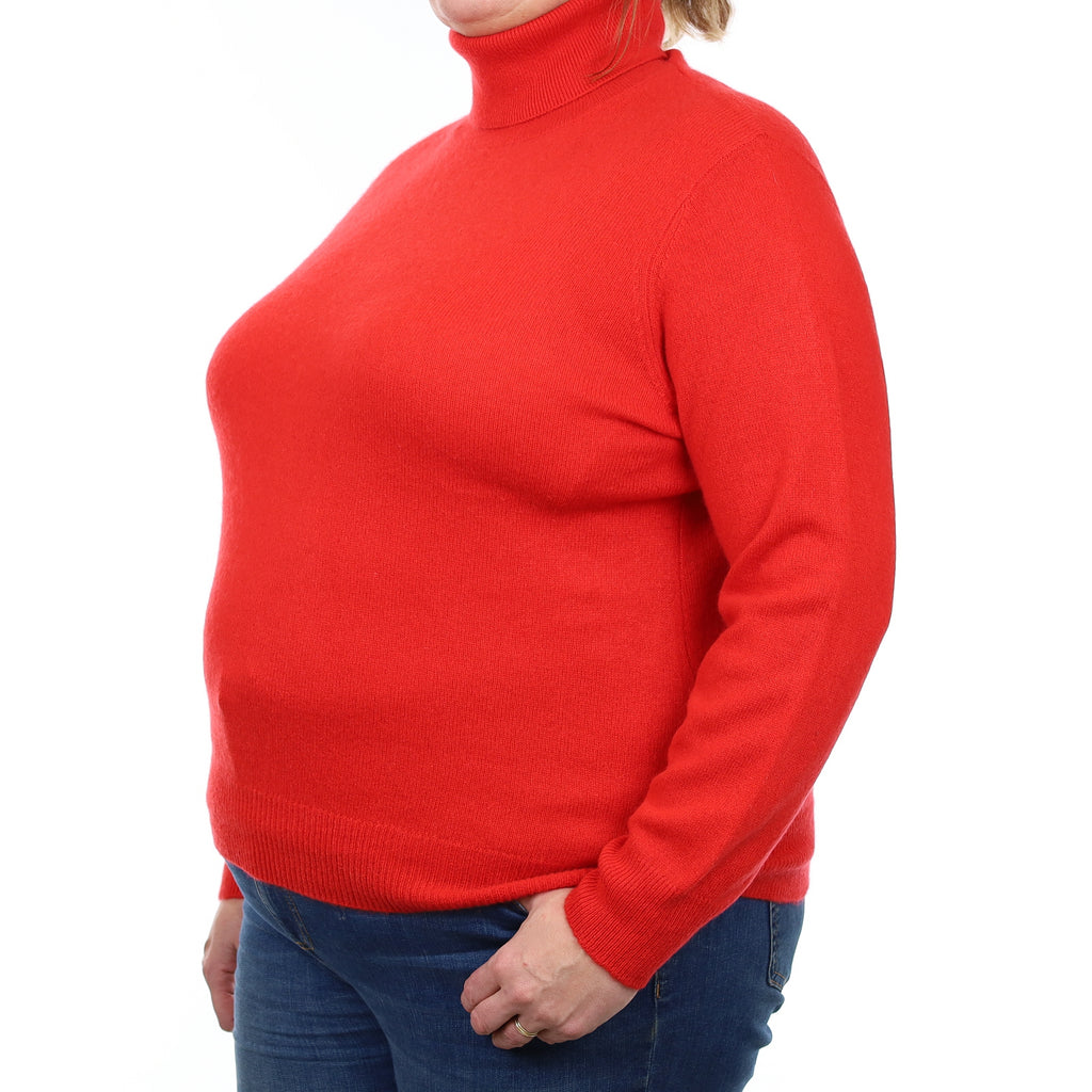Neiman Marcus Vermillion Red Cashmere Polo Neck Jumper Extra Large