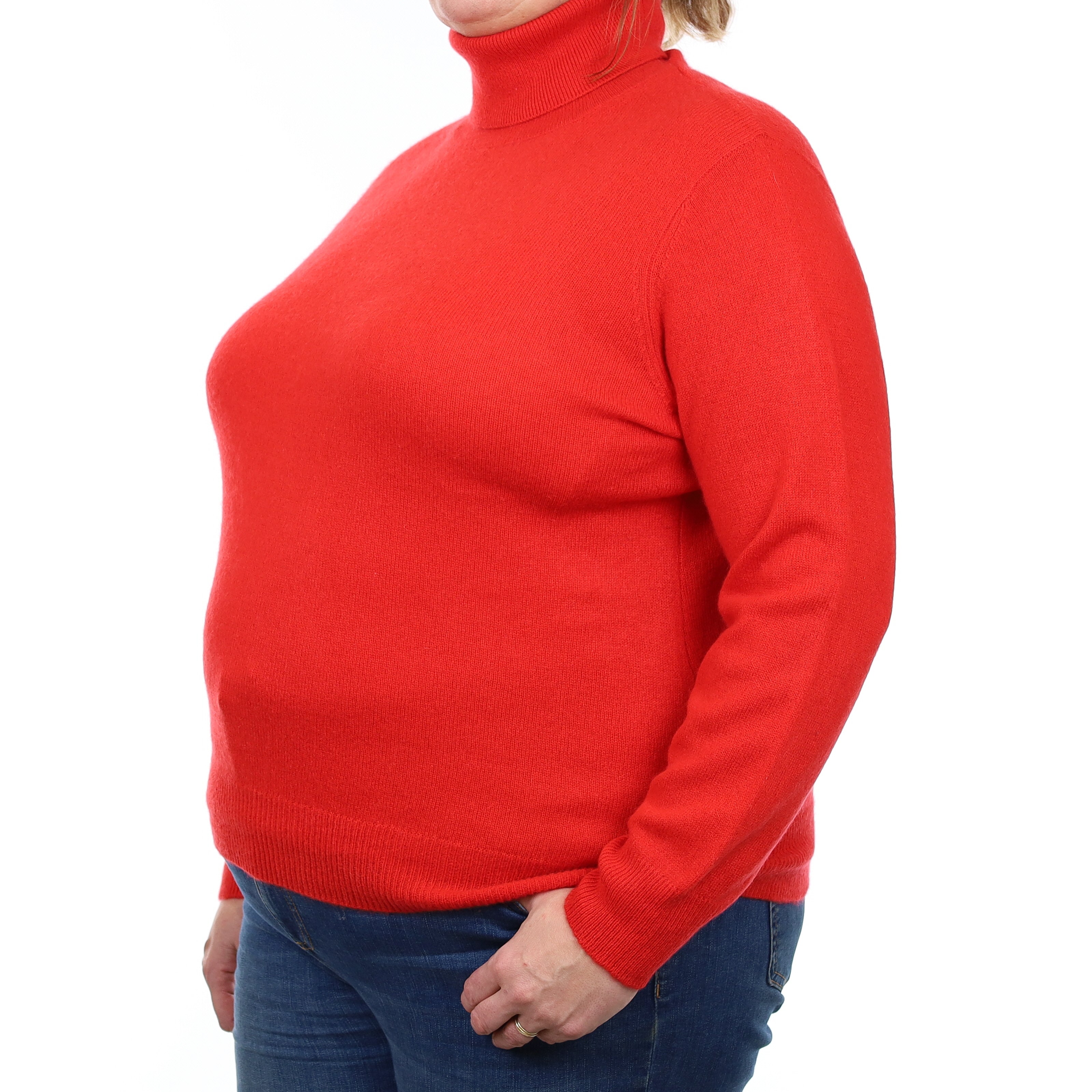 Neiman Marcus Vermillion Red Cashmere Polo Neck Jumper Extra Large