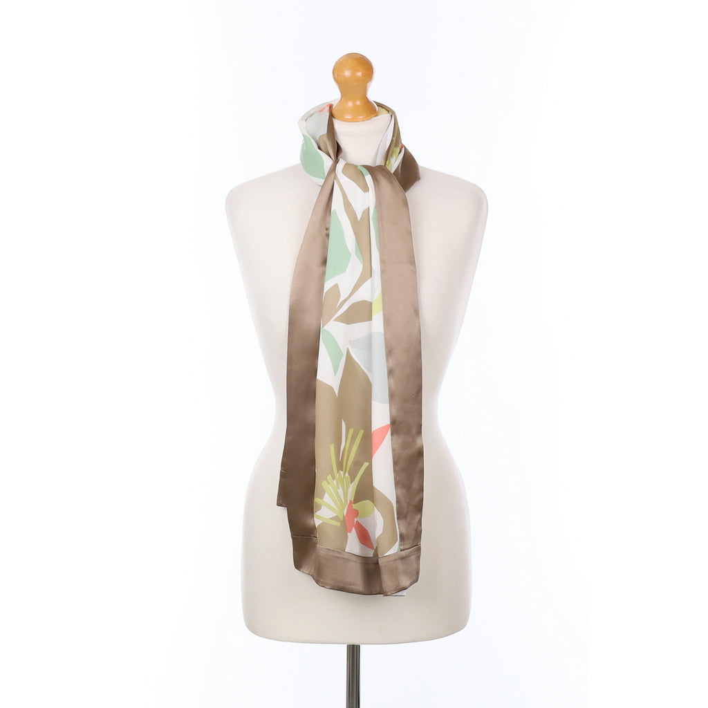 Fenn Wright Manson Taupe and Floral Silk Scarf