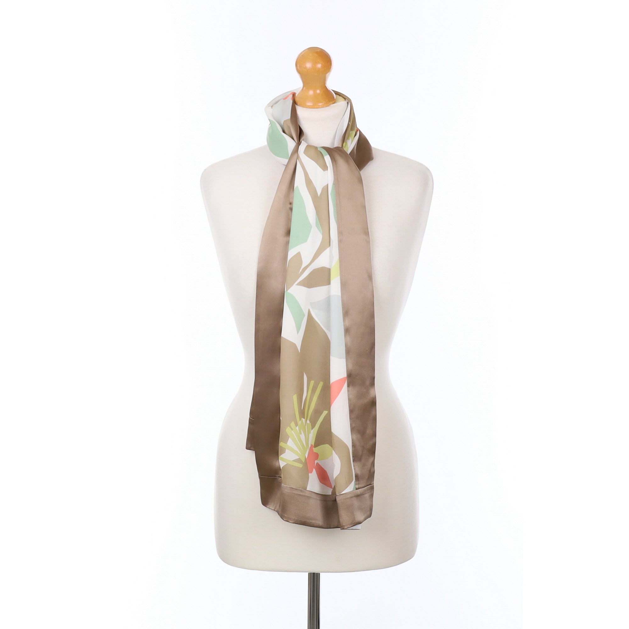 Fenn Wright Manson Taupe and Floral Silk Scarf