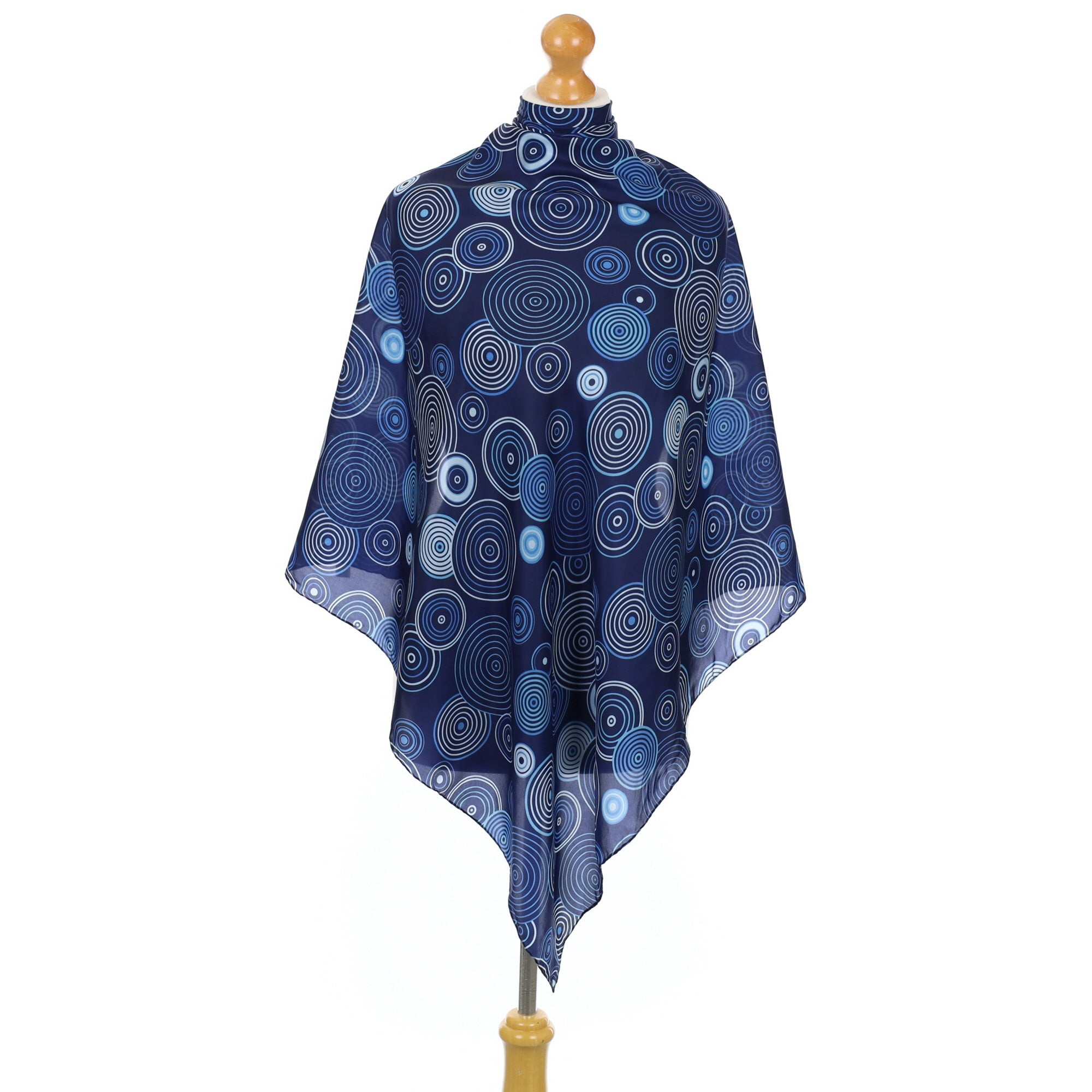 Navy Blue Circle Design Silk Scarf