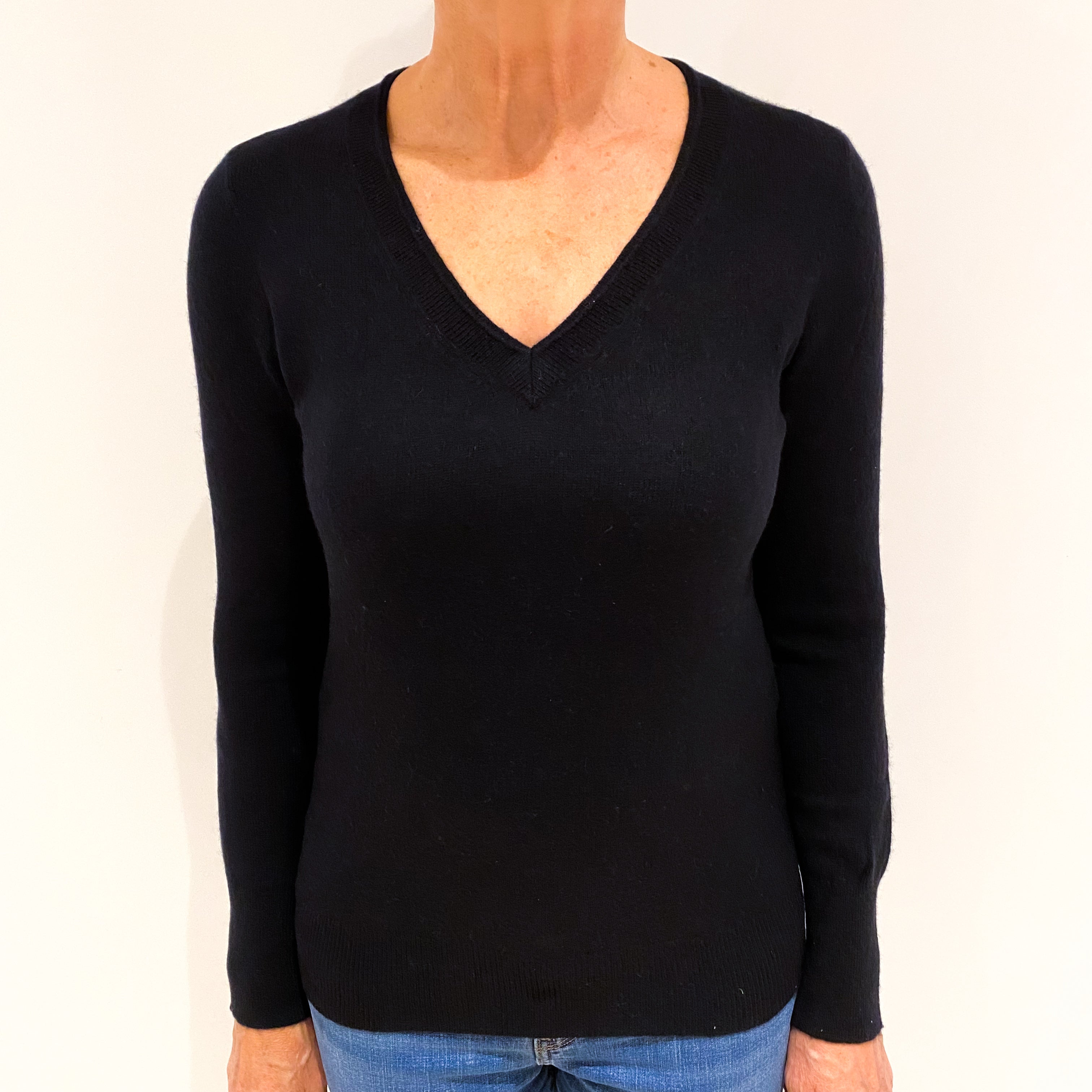 Black Cashmere V Neck Jumper Medium