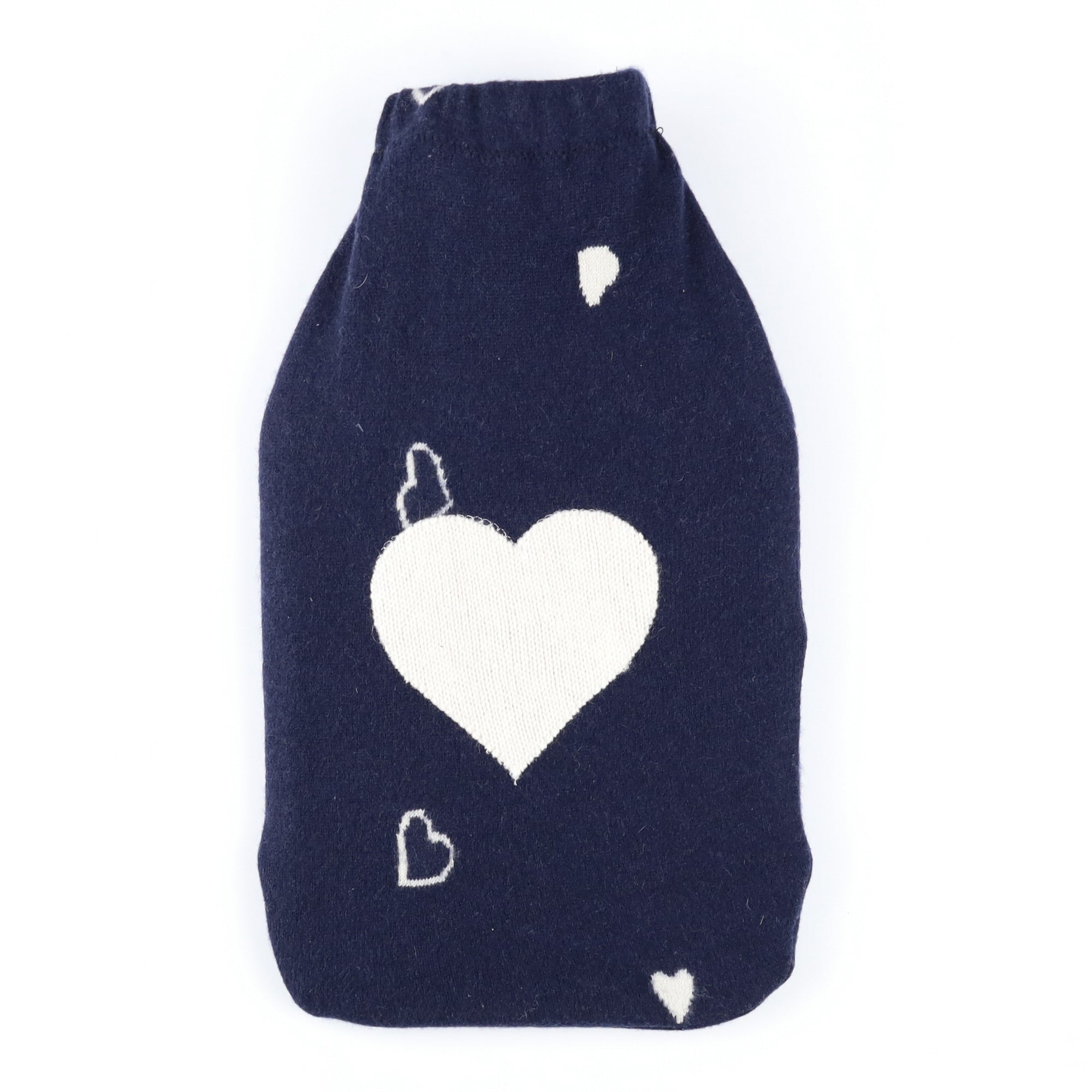 Navy and Ivory Heart Cashmere Large Hot Water Bottle
