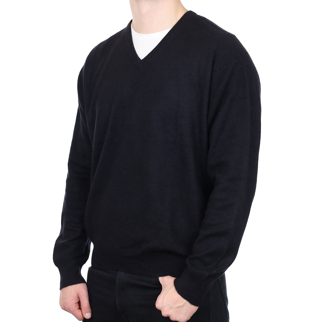 Men’s Black Cashmere V Neck Jumper Extra Large