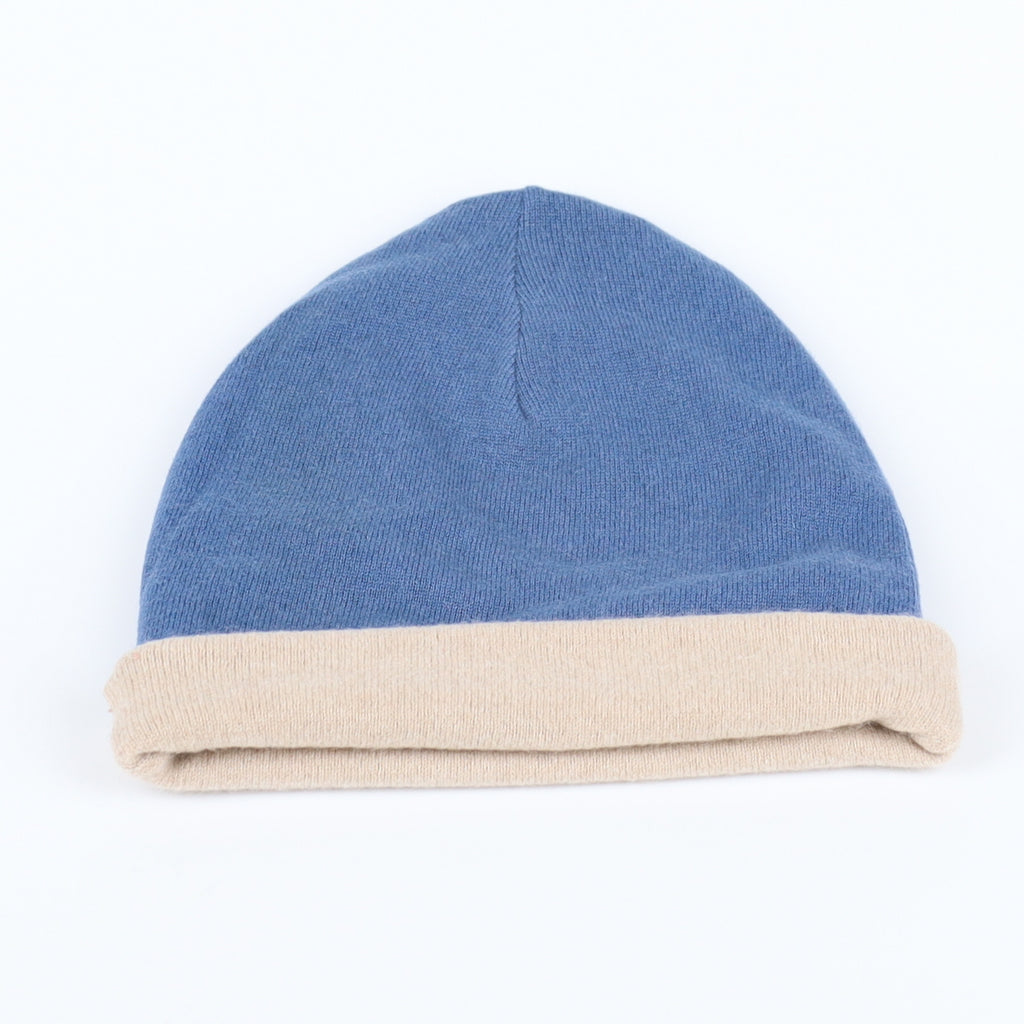 Men’s Oatmeal and Denim Blue Reversible Cashmere Beanie Hat
