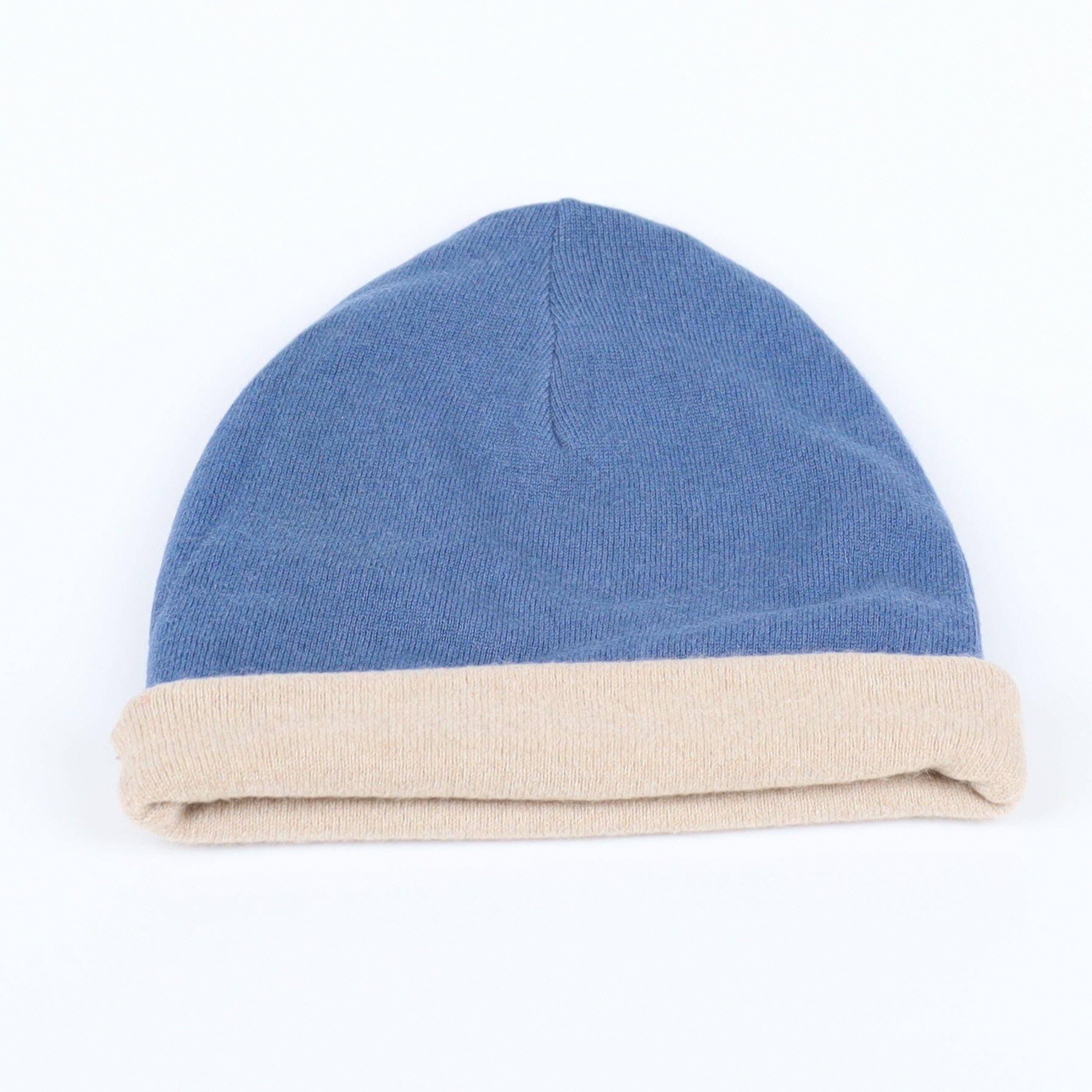 Men’s Oatmeal and Denim Blue Reversible Cashmere Beanie Hat